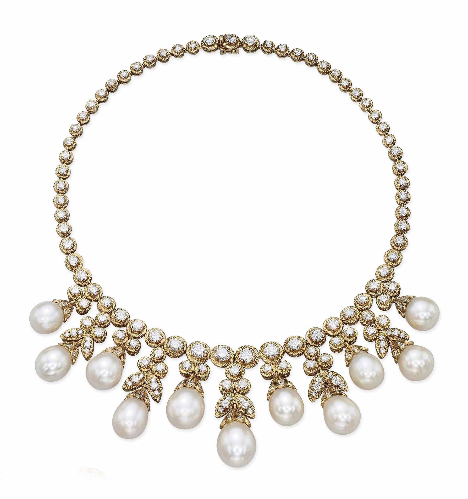 A CULTURED PEARL AND DIAMOND NECKLACE, BY VAN CLEEF & ARPELS Christie's