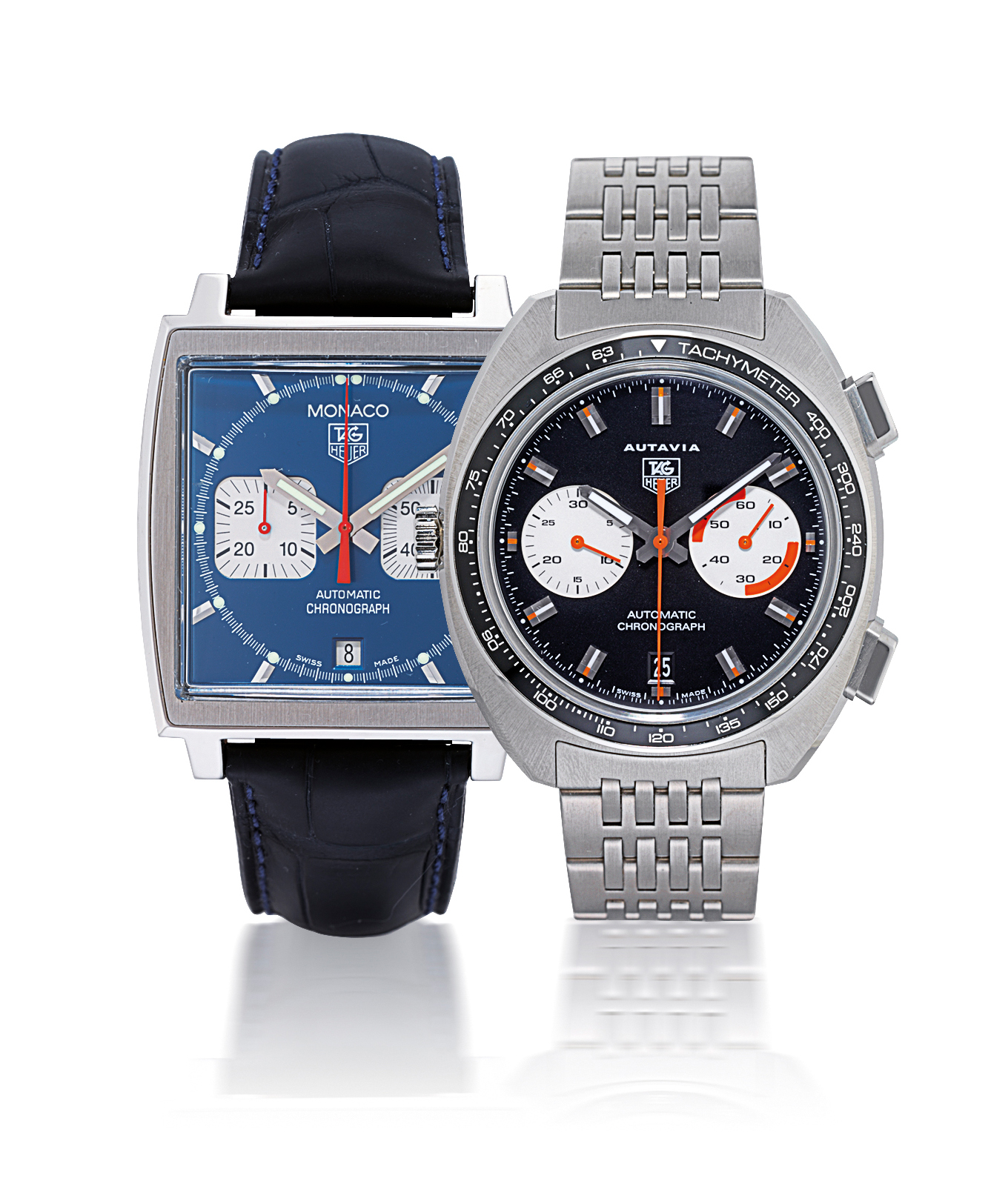 TAG HEUER SET OF TWO STAINLESS STEEL AUTOMATIC CHRONOGRAPH WRISTWATCHES