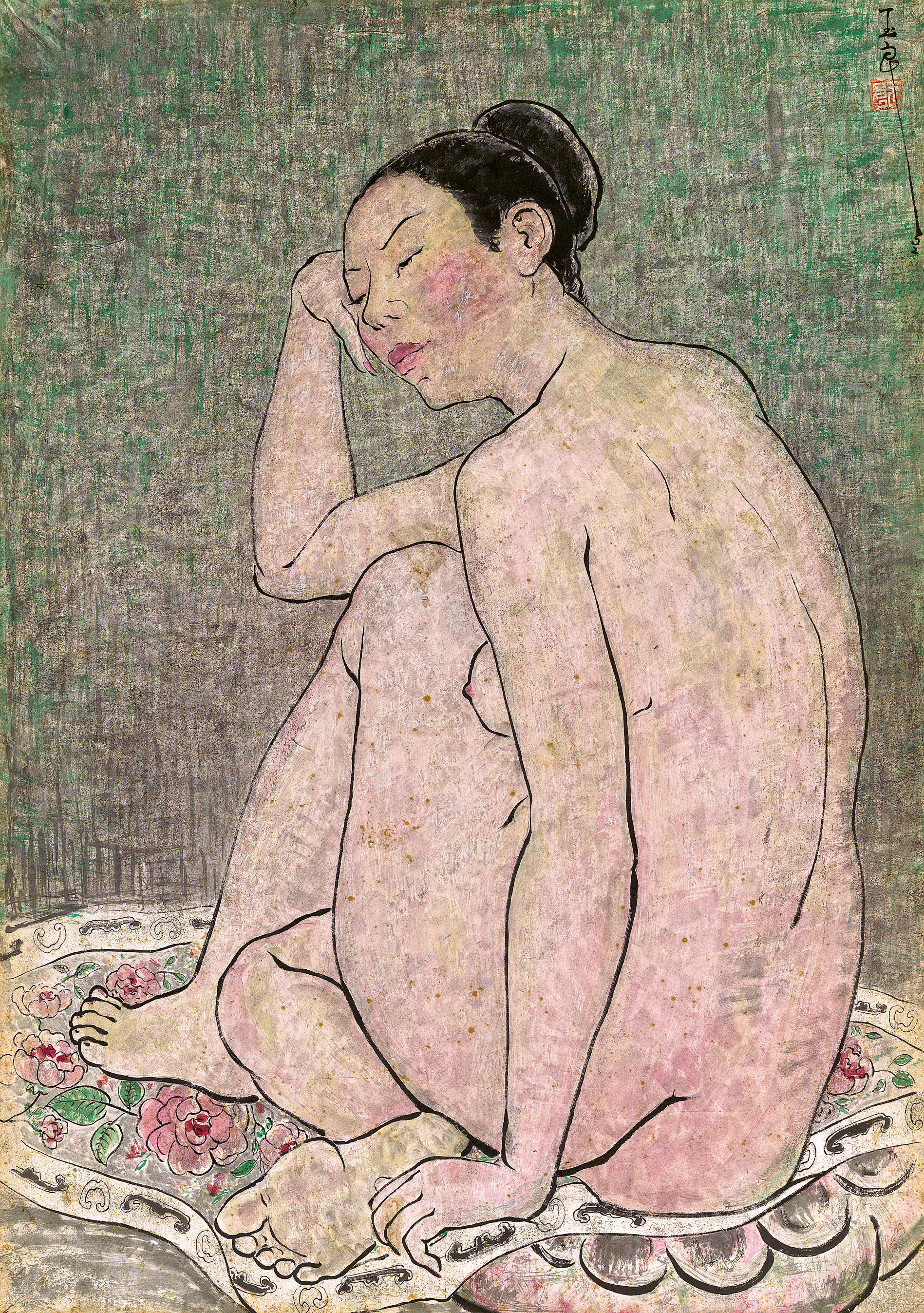 Pan Yuliang's 1952 Nude in ink and color on paper