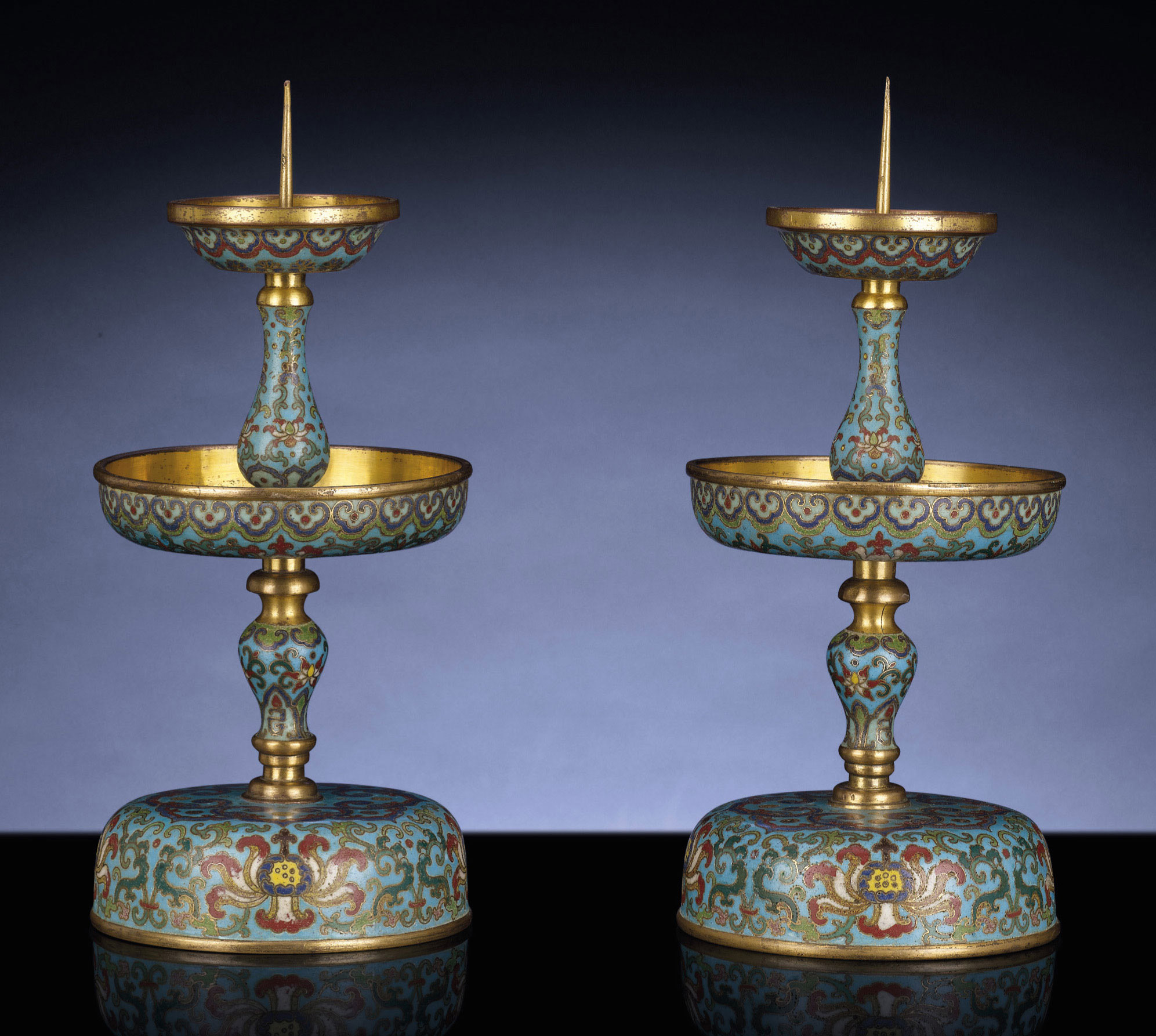 A PAIR OF CLOISONNE ENAMEL PRICKET CANDLESTICKS Christie's