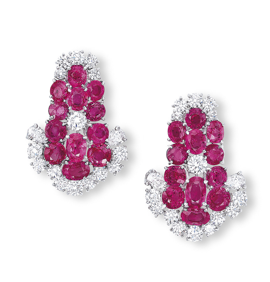 A PAIR OF RUBY AND DIAMOND EAR CLIPS, BY BULGARI A PAIR OF RUBY AND DIAMOND EAR CLIPS, BY BULGARI 
