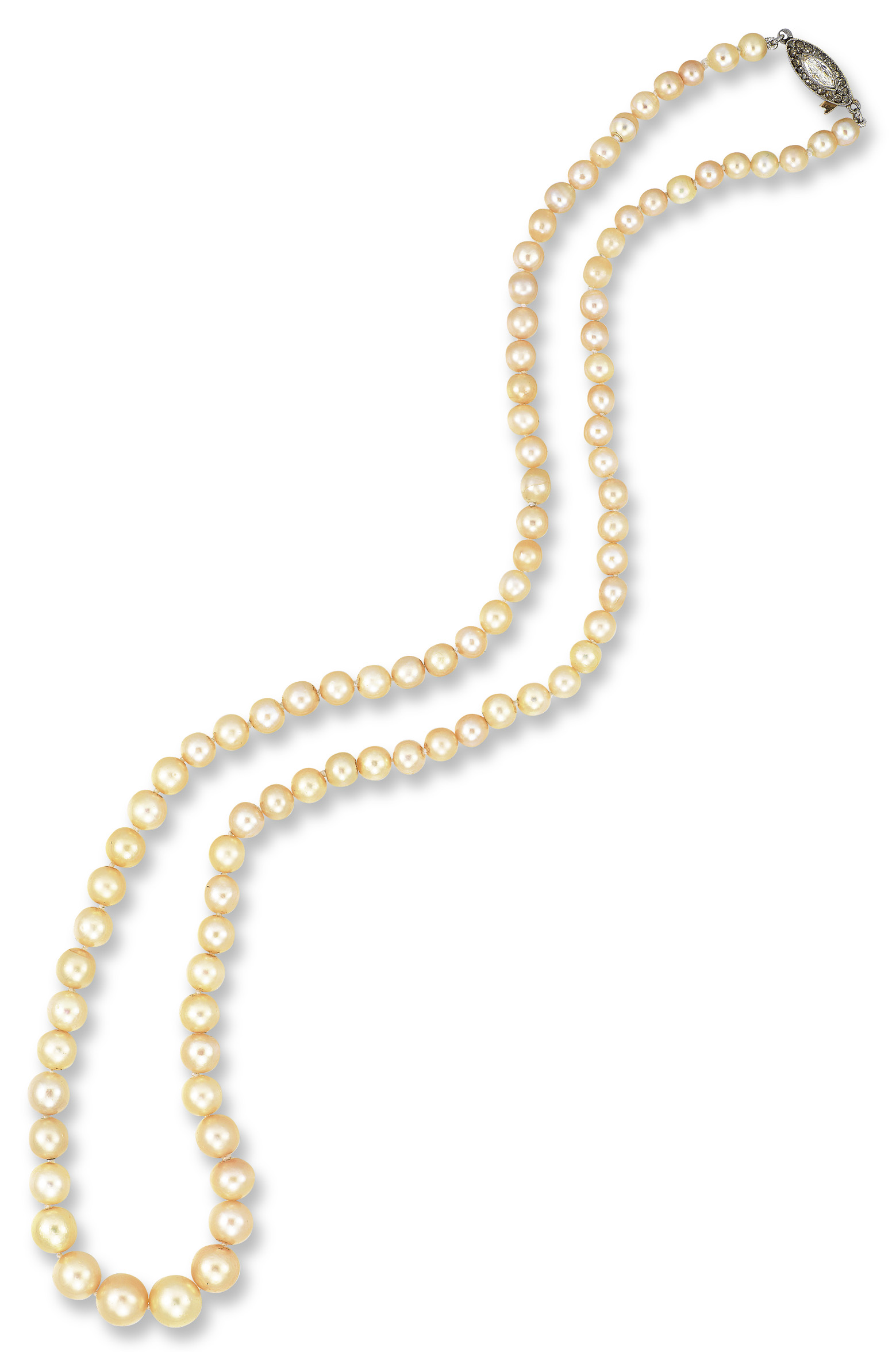 A SINGLE STRAND NATURAL PEARL AND DIAMOND NECKLACE Christie's