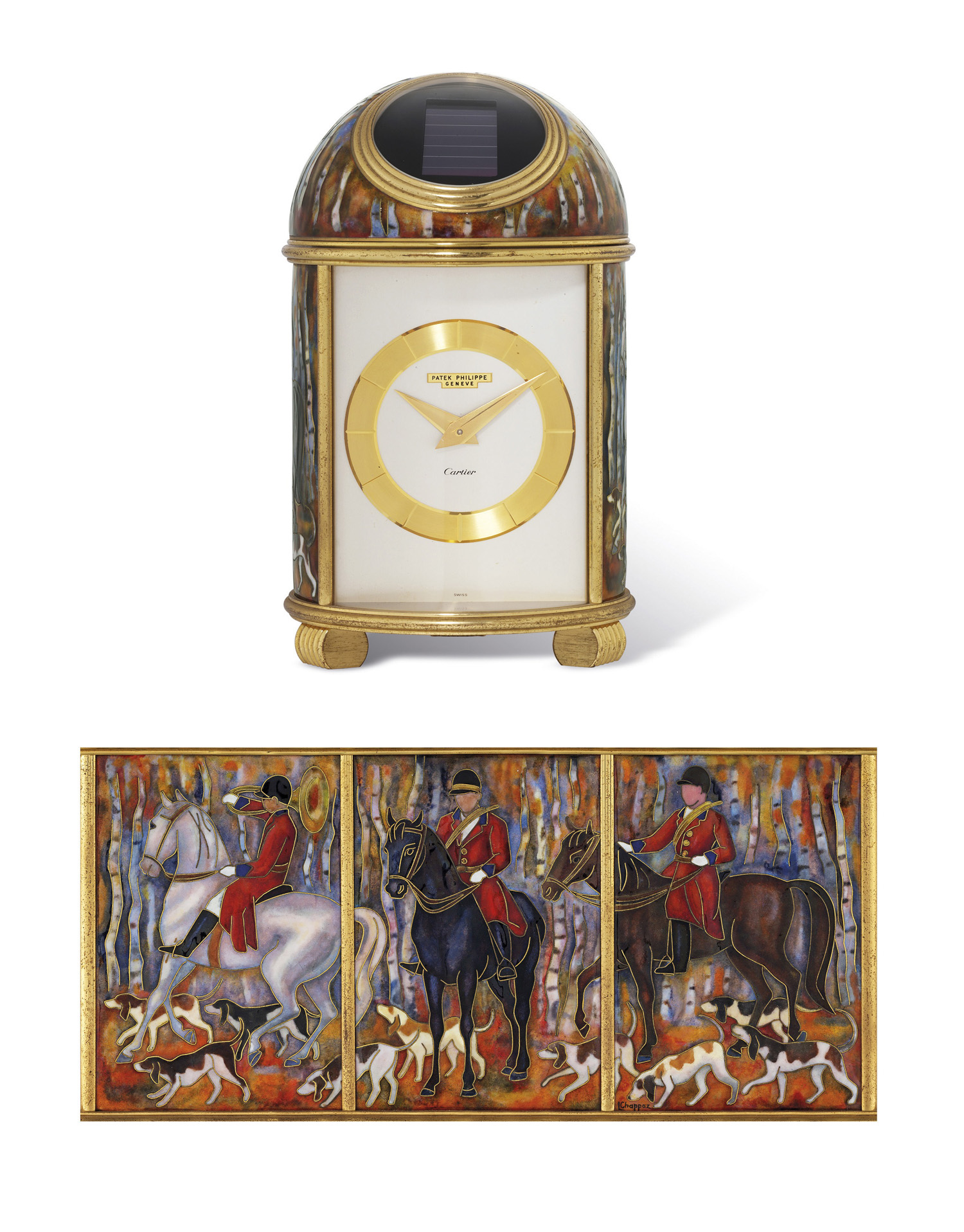 PATEK PHILIPPE, REF. 765, HUNTING A FINE UNIQUE GILT BRASS SOLAR