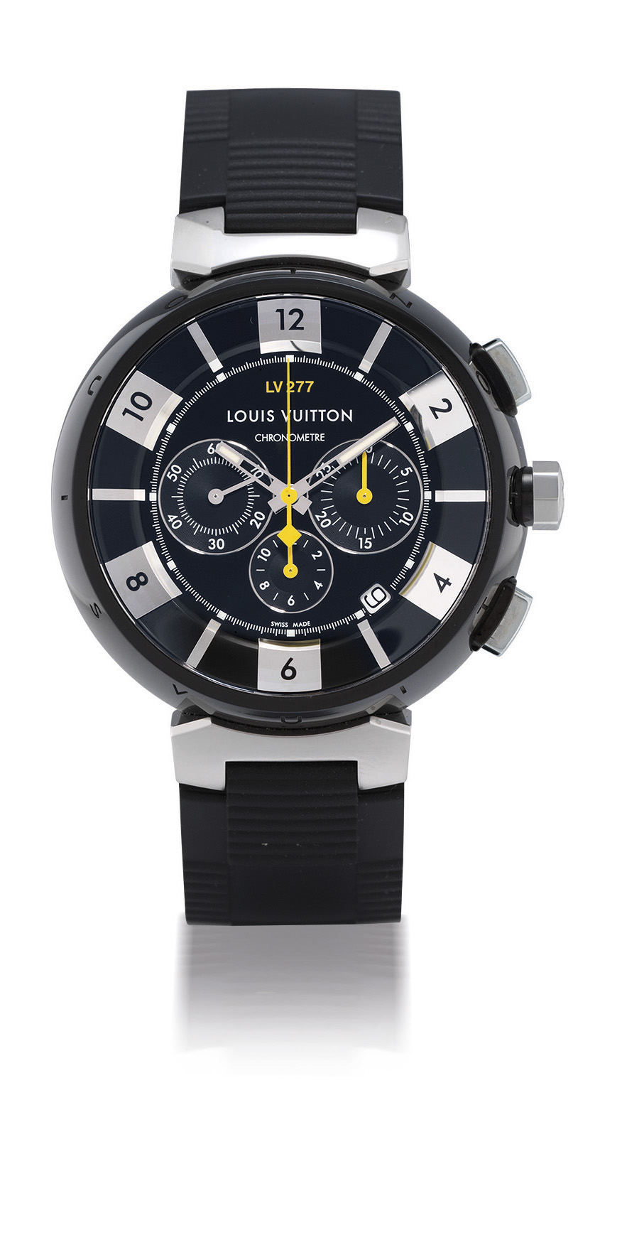 LOUIS VUITTON, CHRONOMETRE BLACK STAINLESS STEEL AUTOMATIC CHRONOMETER CHRONOGRAPH WRISTWATCH ...