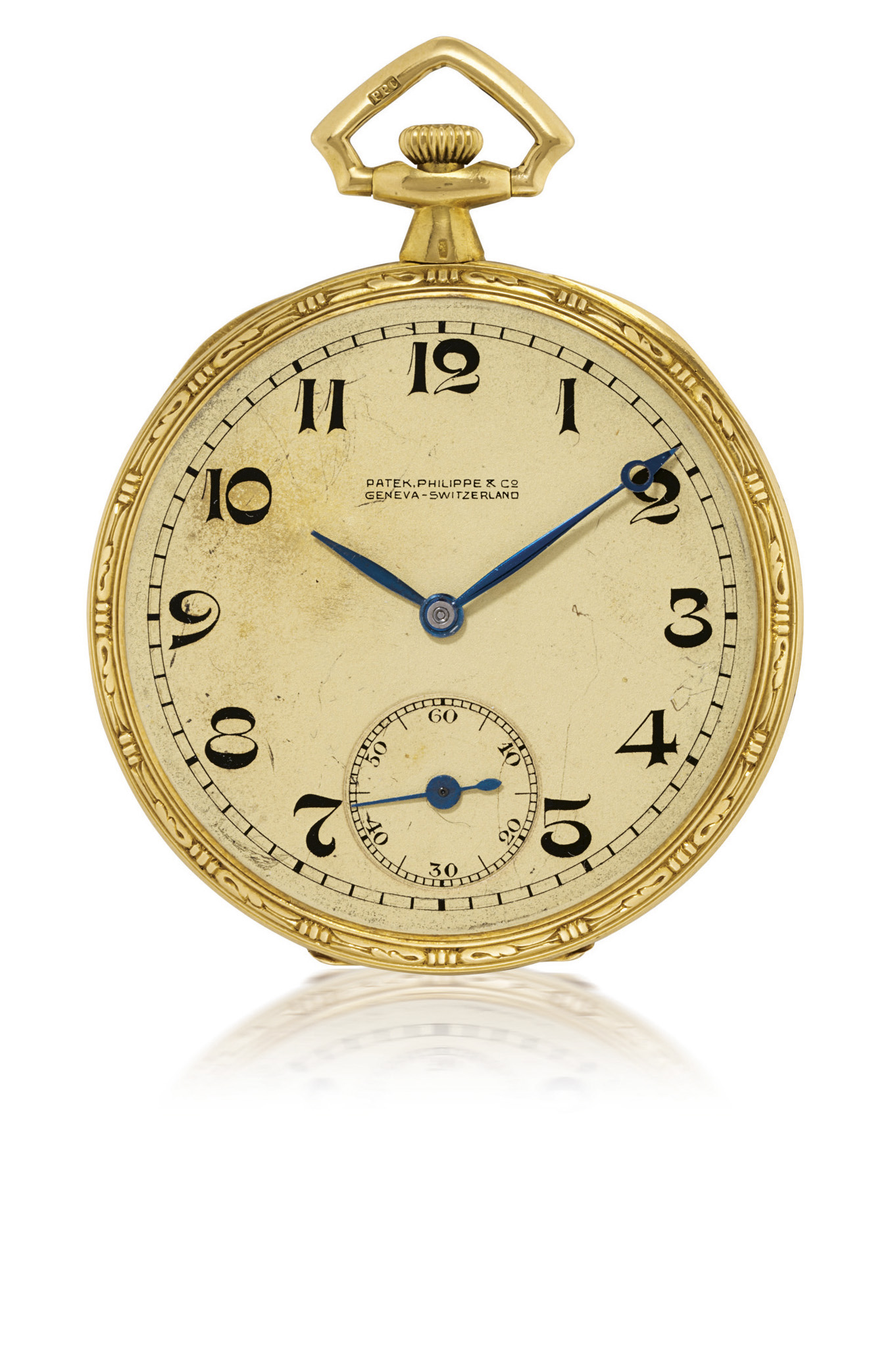 PATEK PHILIPPE YELLOW GOLD AND ENAMEL OPENFACE KEYLESS LEVER POCKET WATCH , MOVEMENT 191879