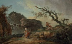 Hubert Robert (Paris 1733-1808) , La Cascade: a rocky hillside with a