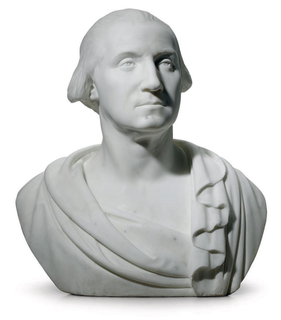 A CARVED MARBLE BUST OF GEORGE WASHINGTON