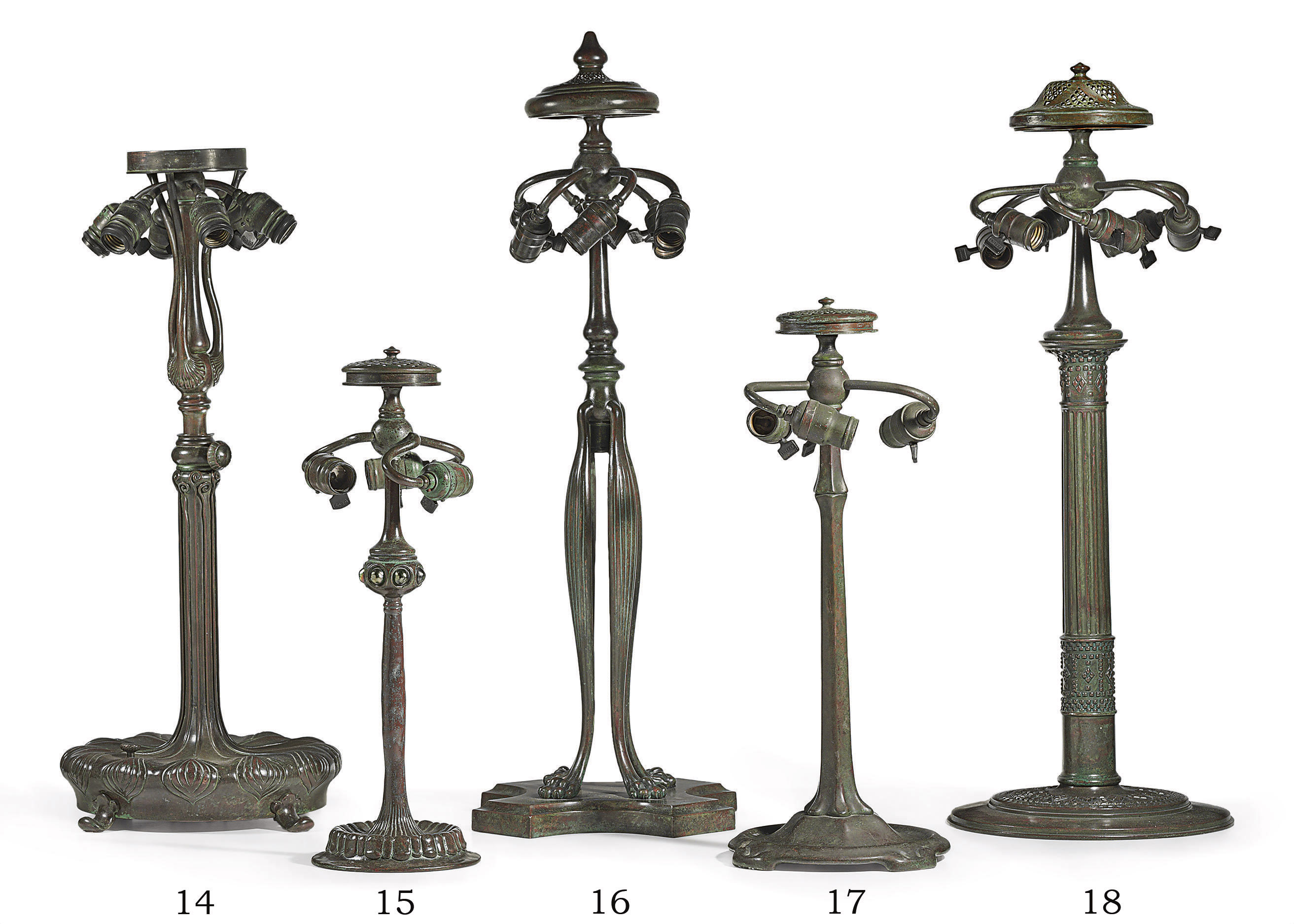 TIFFANY STUDIOS , A 'JEWELED' BRONZE TABLE LAMP BASE, CIRCA 1910