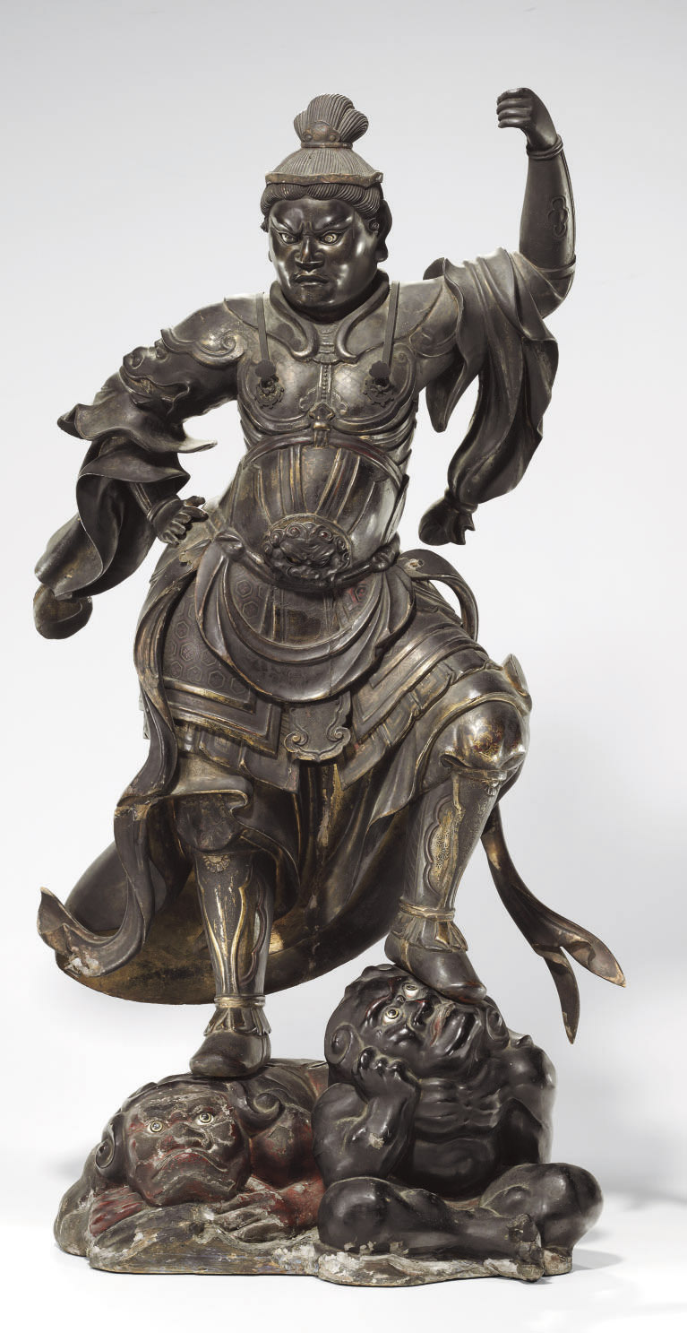 A standing wood figure of Zochoten (Virudhaka) , NANBOKUCHO PERIOD