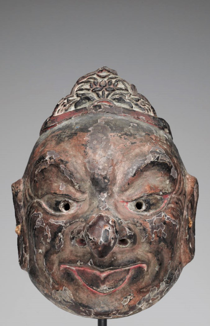 A Wood Gigaku Mask With Crown