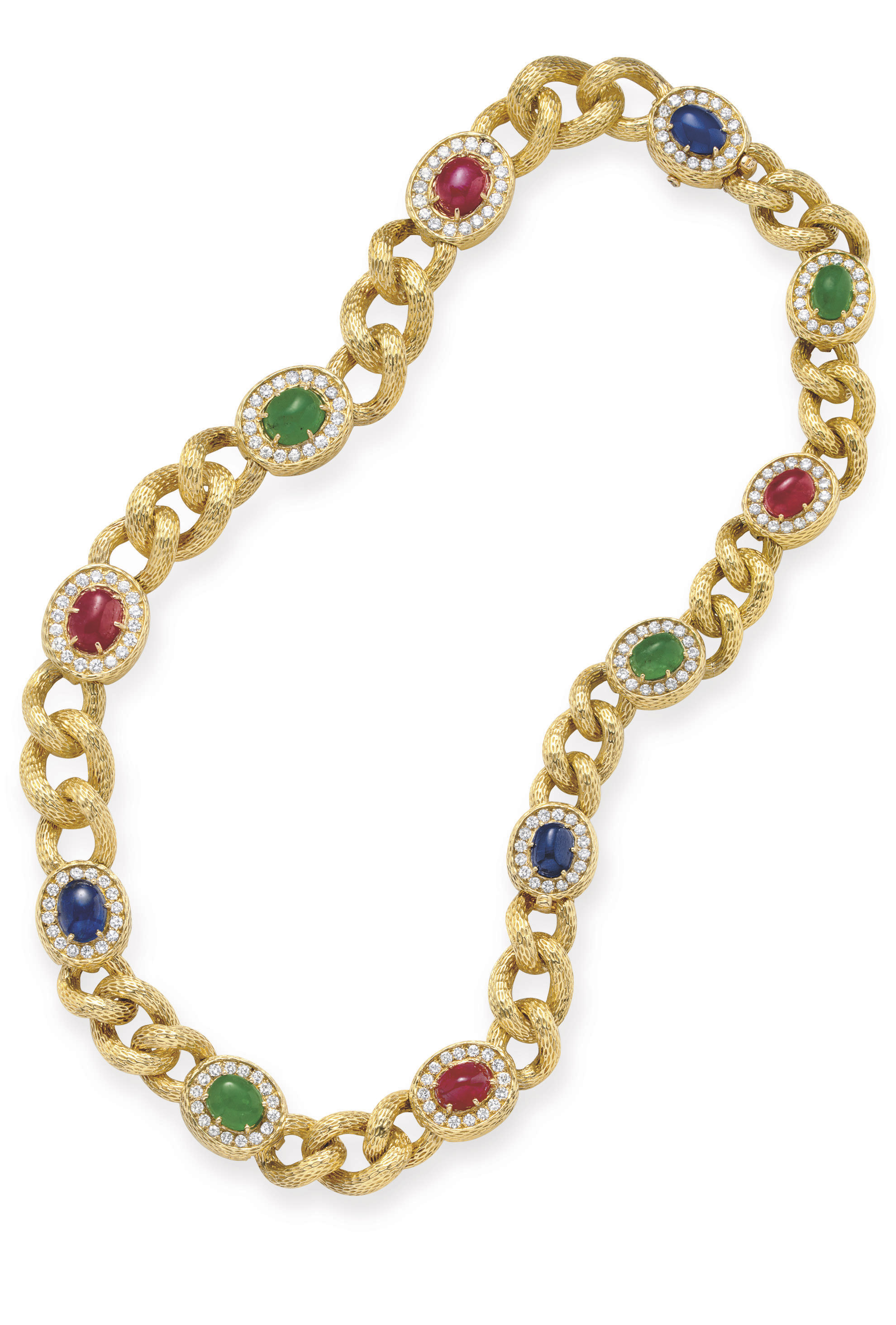 A DIAMOND, RUBY, SAPPHIRE, EMERALD AND GOLD NECKLACE, BY VAN CLEEF