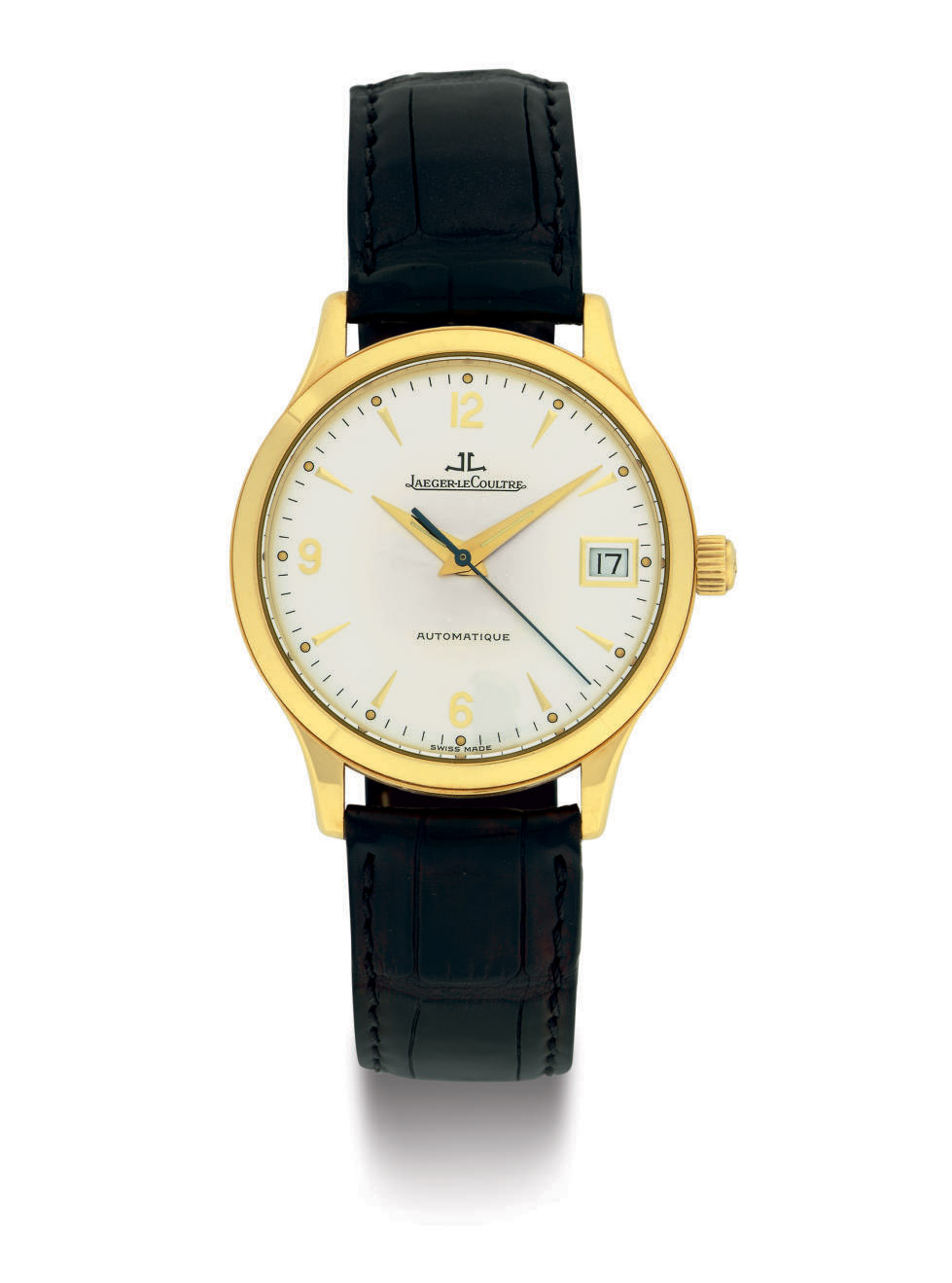 JAEGERLECOULTRE. AN 18K GOLD AUTOMATIC WRISTWATCH WITH DATE AND CENTER