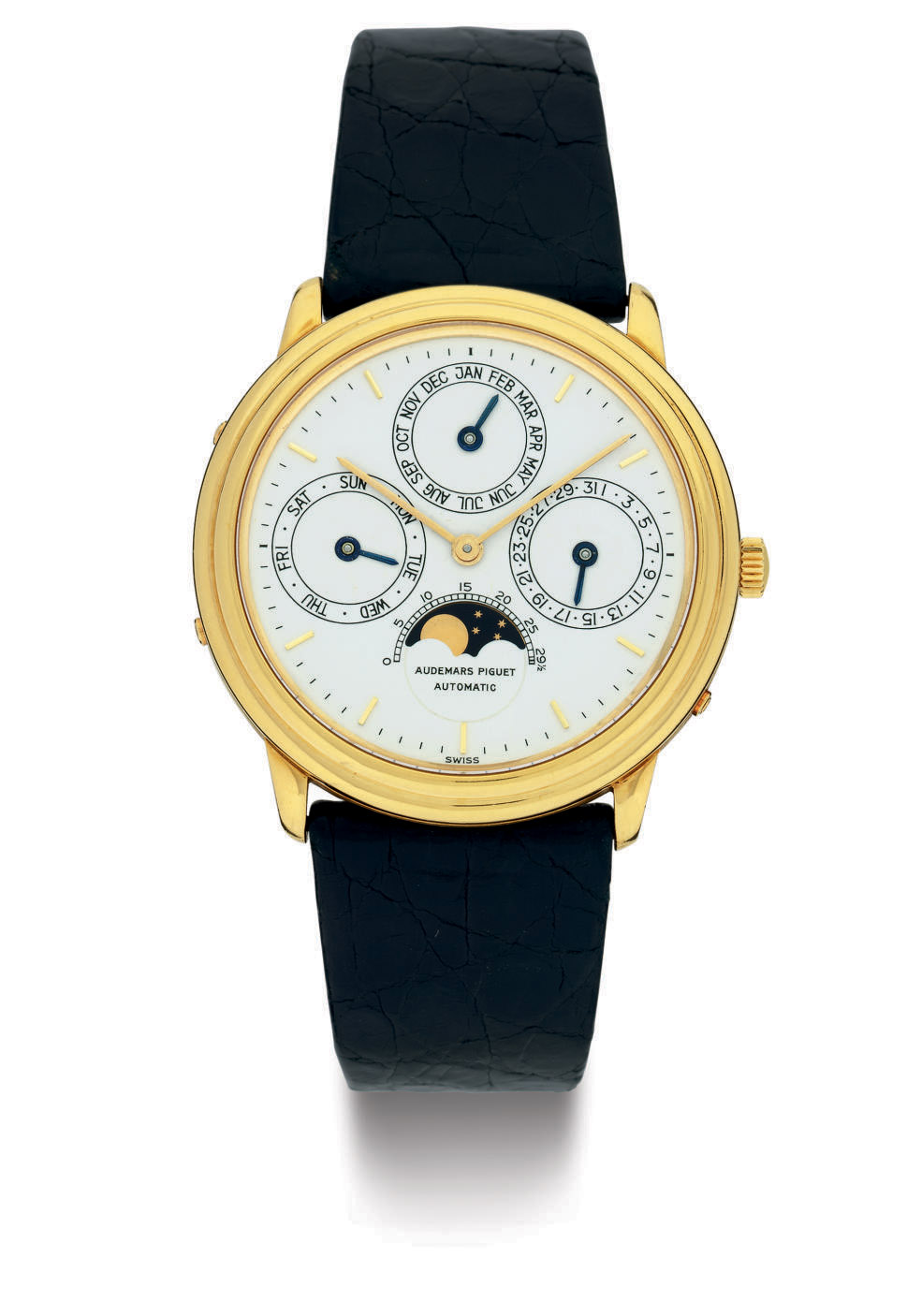 AUDEMARS PIGUET AN 18K GOLD AUTOMATIC PERPETUAL CALENDAR WRISTWATCH
