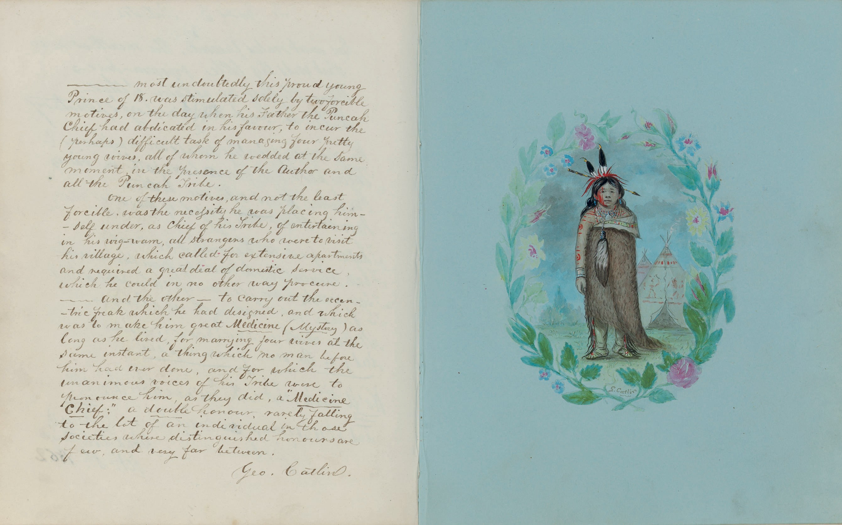 CATLIN George 1796 1872 Original Ink And Watercolor Drawing Signed 