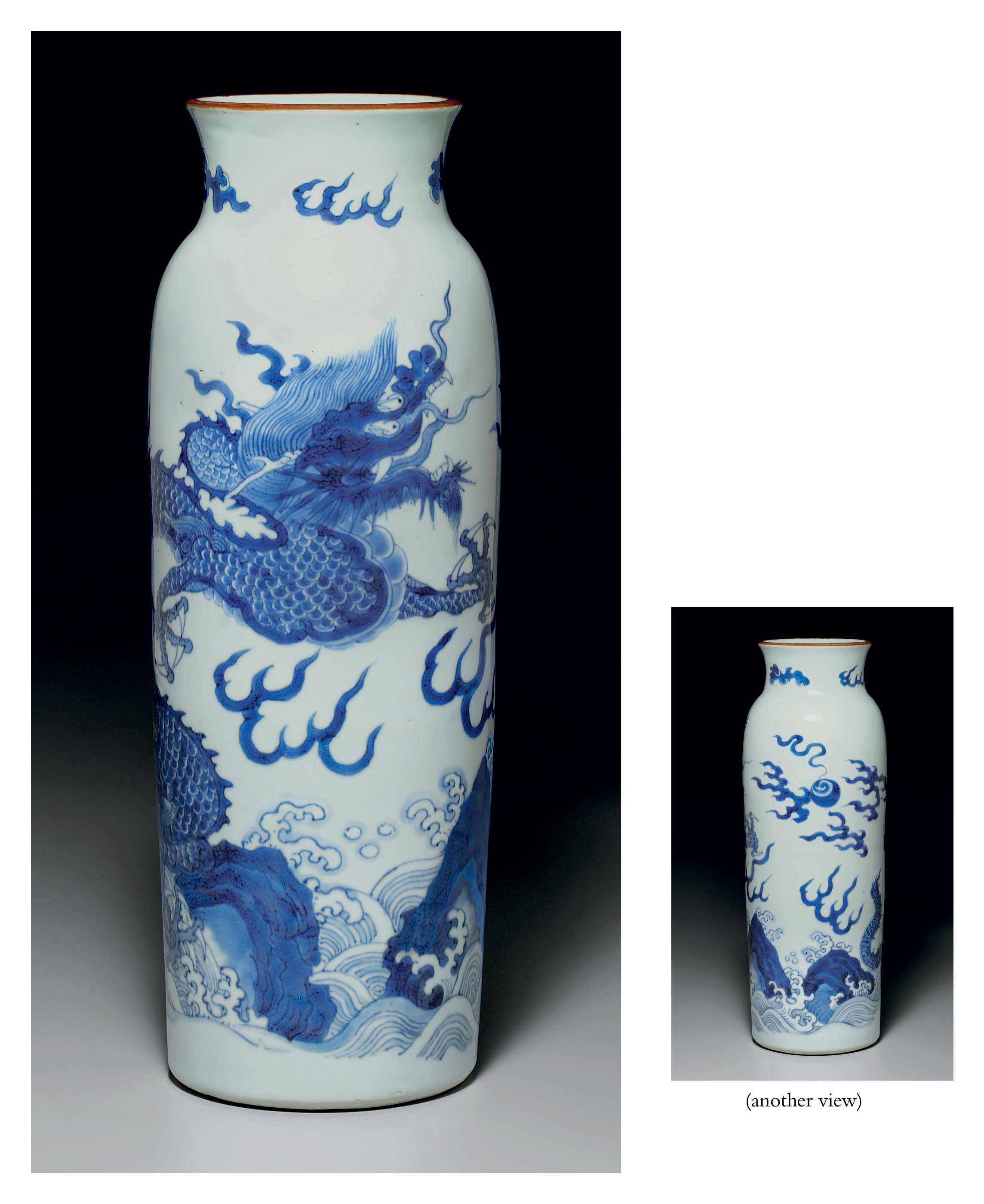 AN UNUSUAL BLUE AND WHITE SLEEVE VASE TRANSITIONAL PERIOD CIRCA 1650 