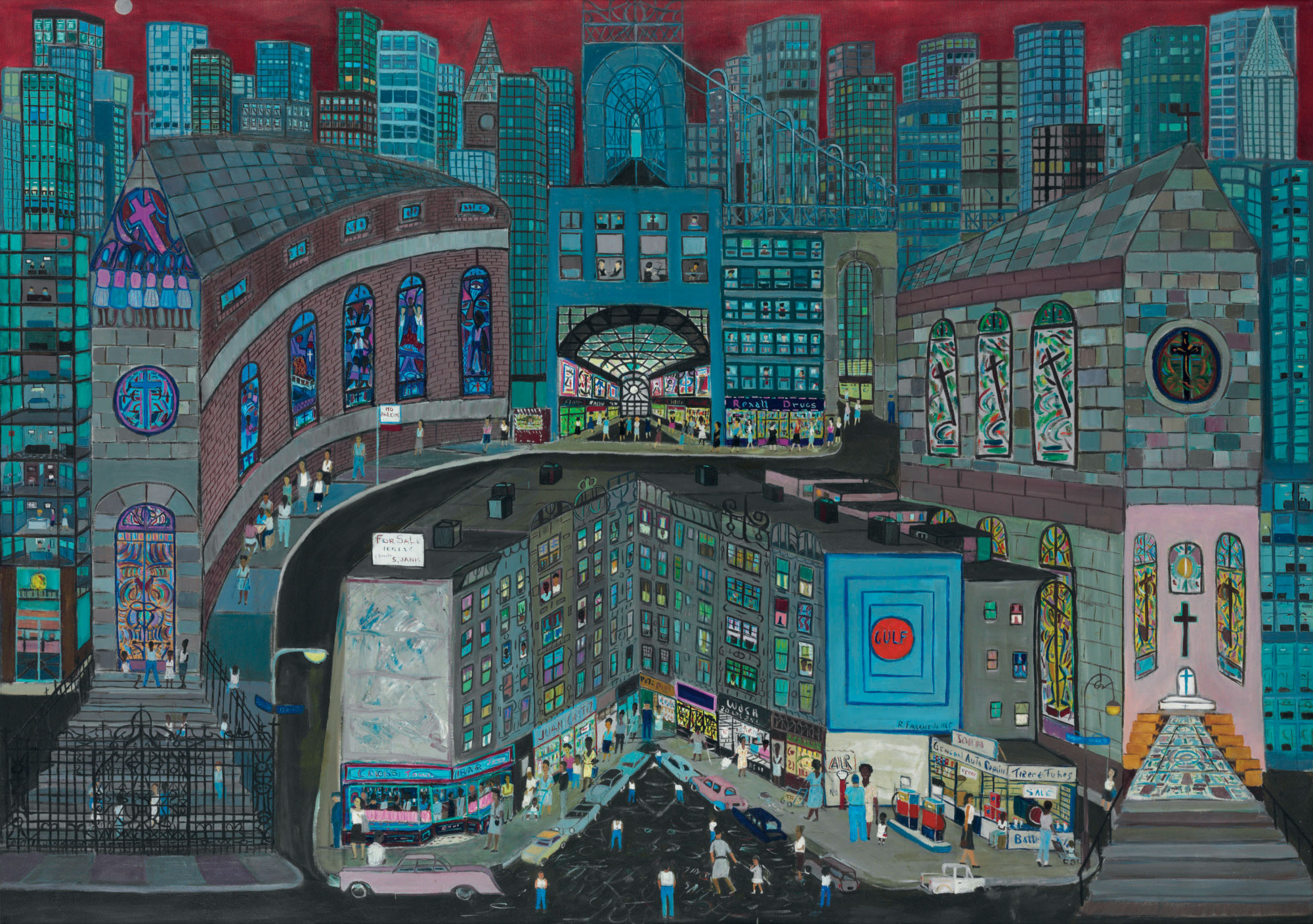Ralph Fasanella 1914 1997 Queen City Paintings Oil - 