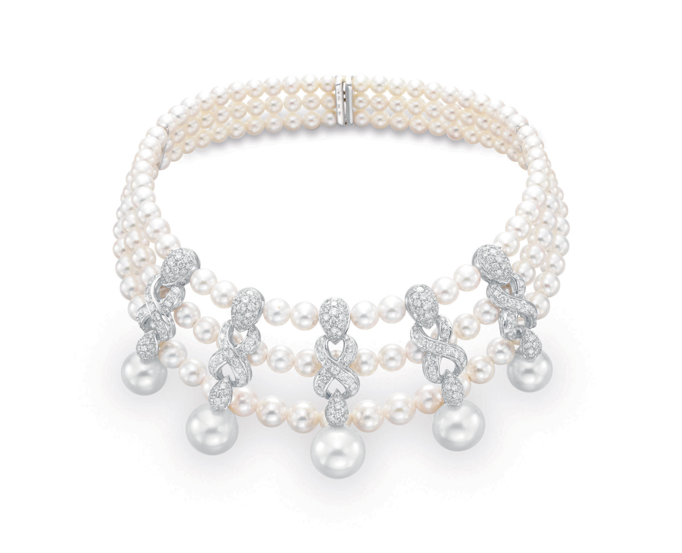 A DIAMOND AND CULTURED PEARL CHOKER NECKLACE Christie's