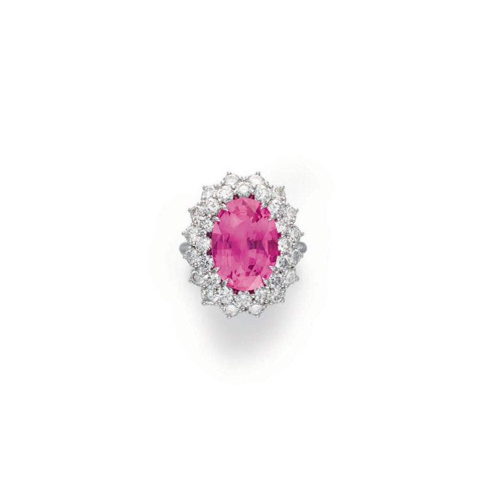 A PINK SAPPHIRE AND DIAMOND RING, BY 