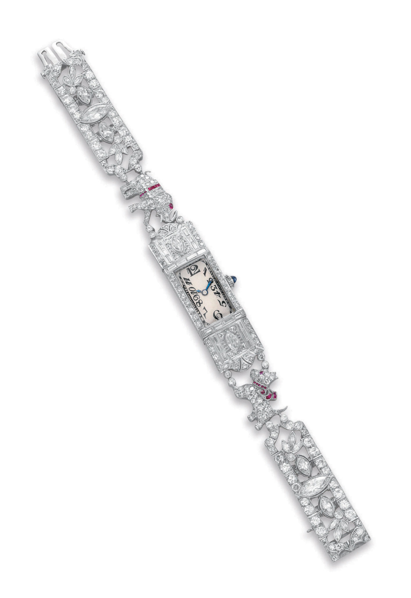 A DIAMOND AND RUBY WRISTWATCH