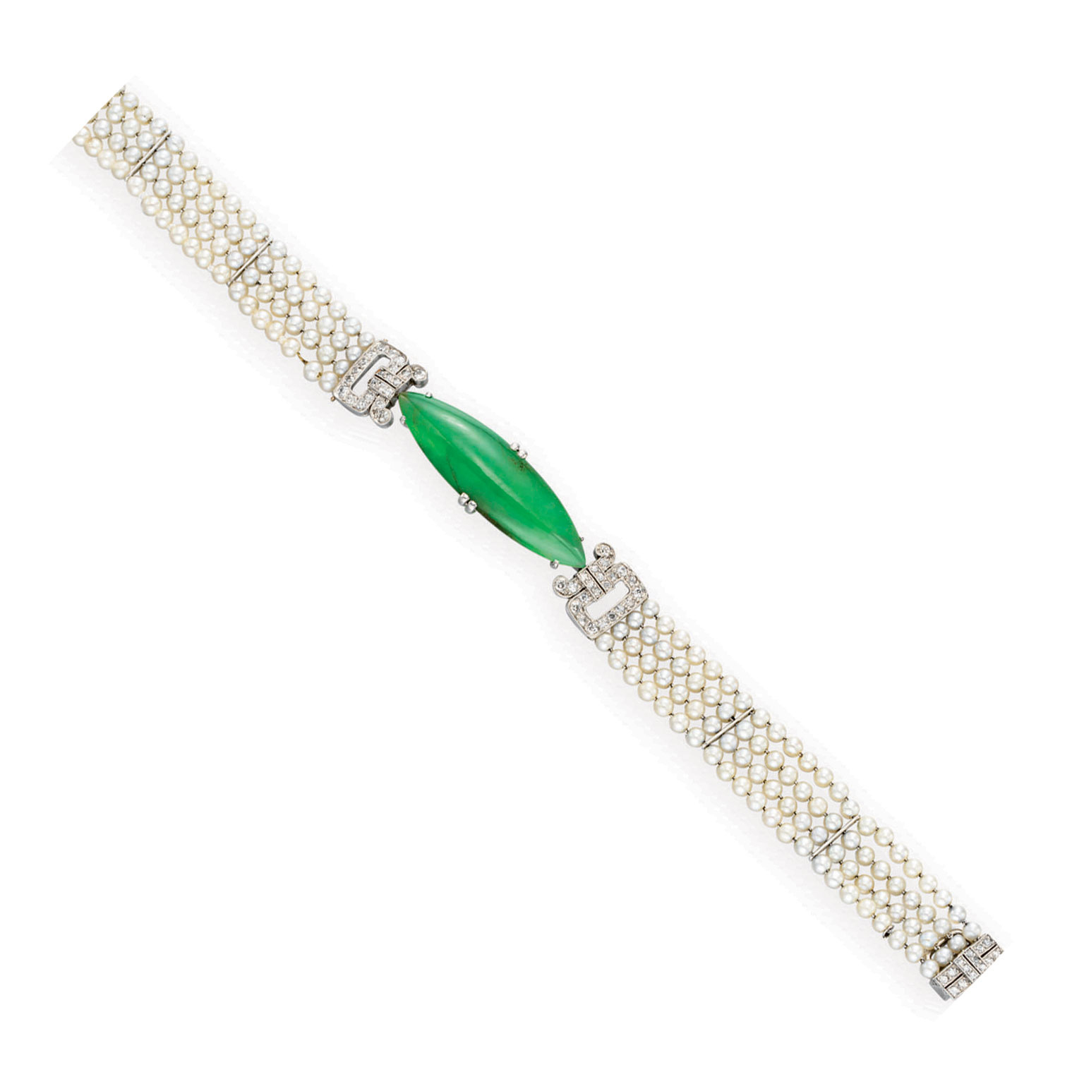 A JADE, DIAMOND AND PEARL BRACELET | Christie's