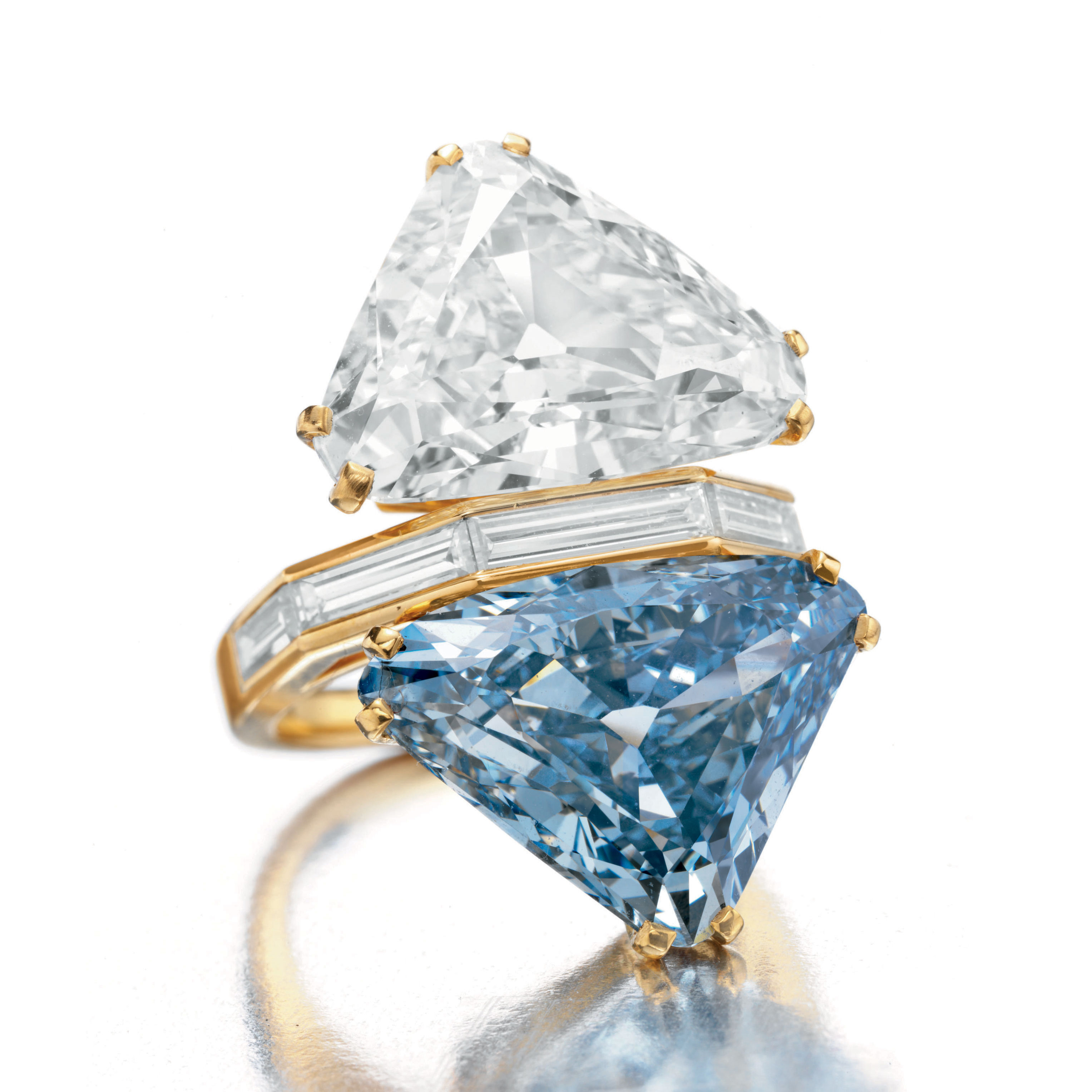 THE BVLGARI BLUE A TWO-STONE COLORED DIAMOND AND DIAMOND RING, B