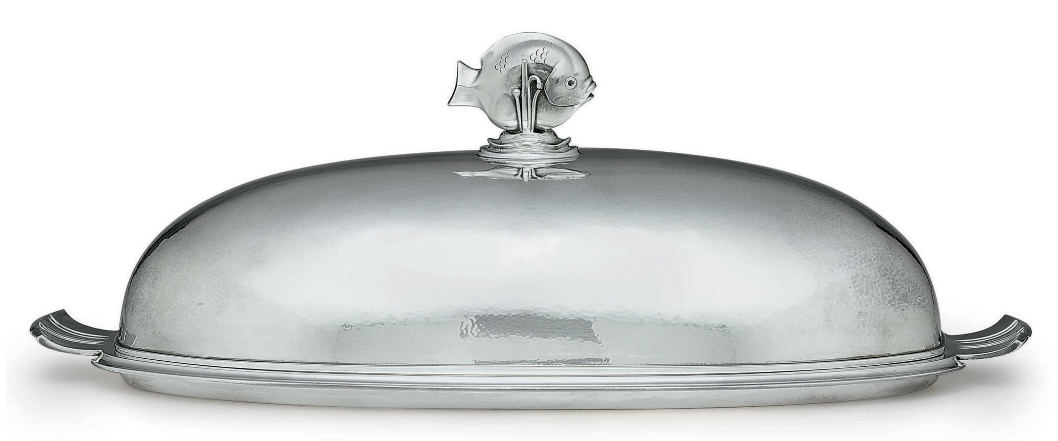 A RARE DANISH SILVER FISH PLATTER AND MAZARINE, DESIGNED BY HARALD