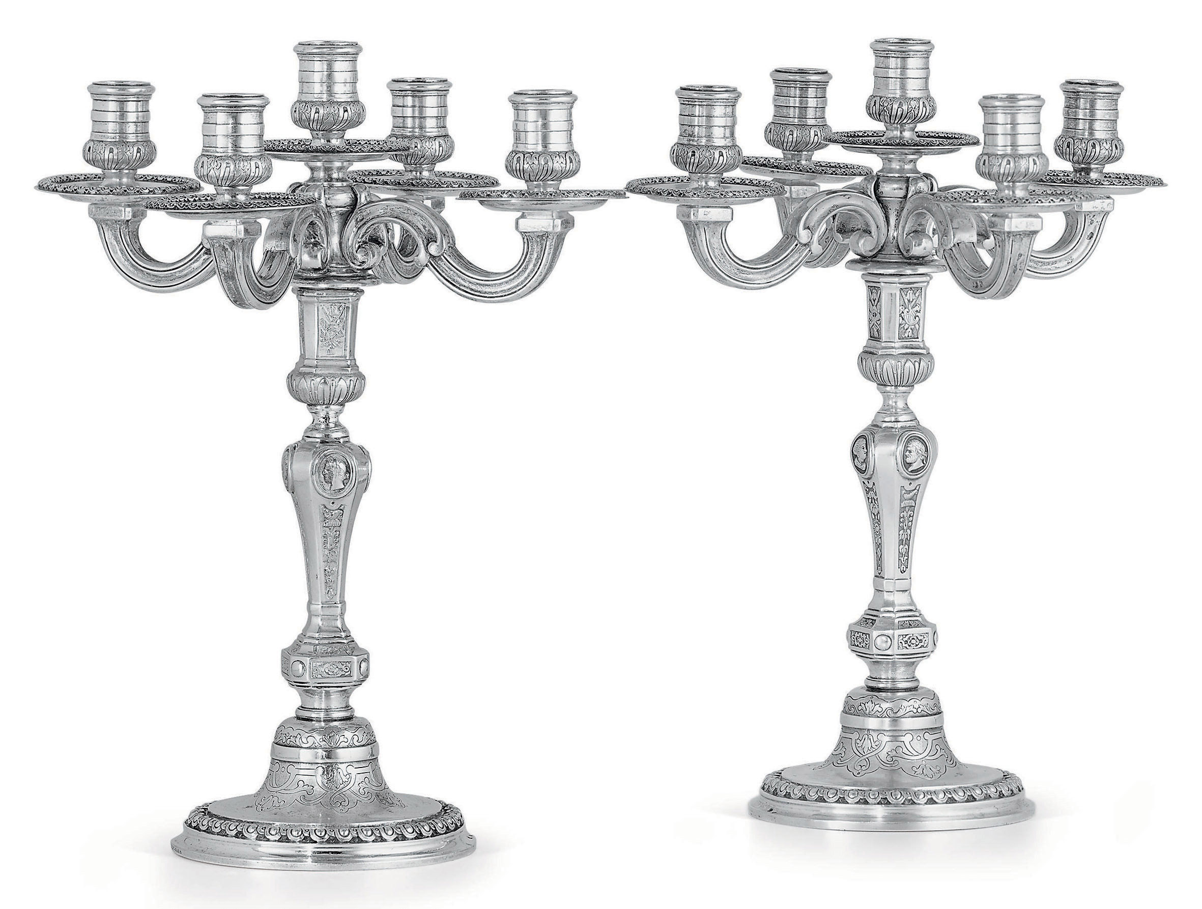 A PAIR OF FRENCH SILVER FIVELIGHT CANDELABRA , MARK OF PUIFORCAT, PARIS, 20TH CENTURY Christie's