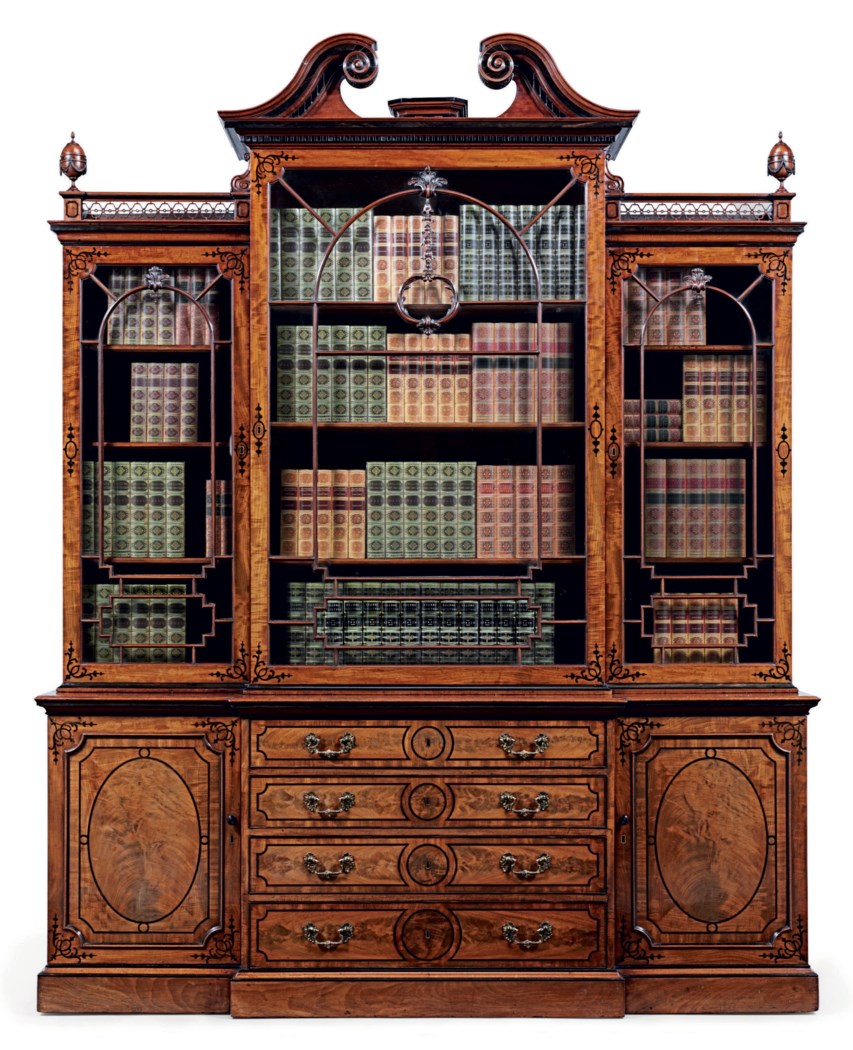 A GEORGE III EBONY-INLAID MAHOGANY SECRETAIRE LIBRARY BOOKCASE ...