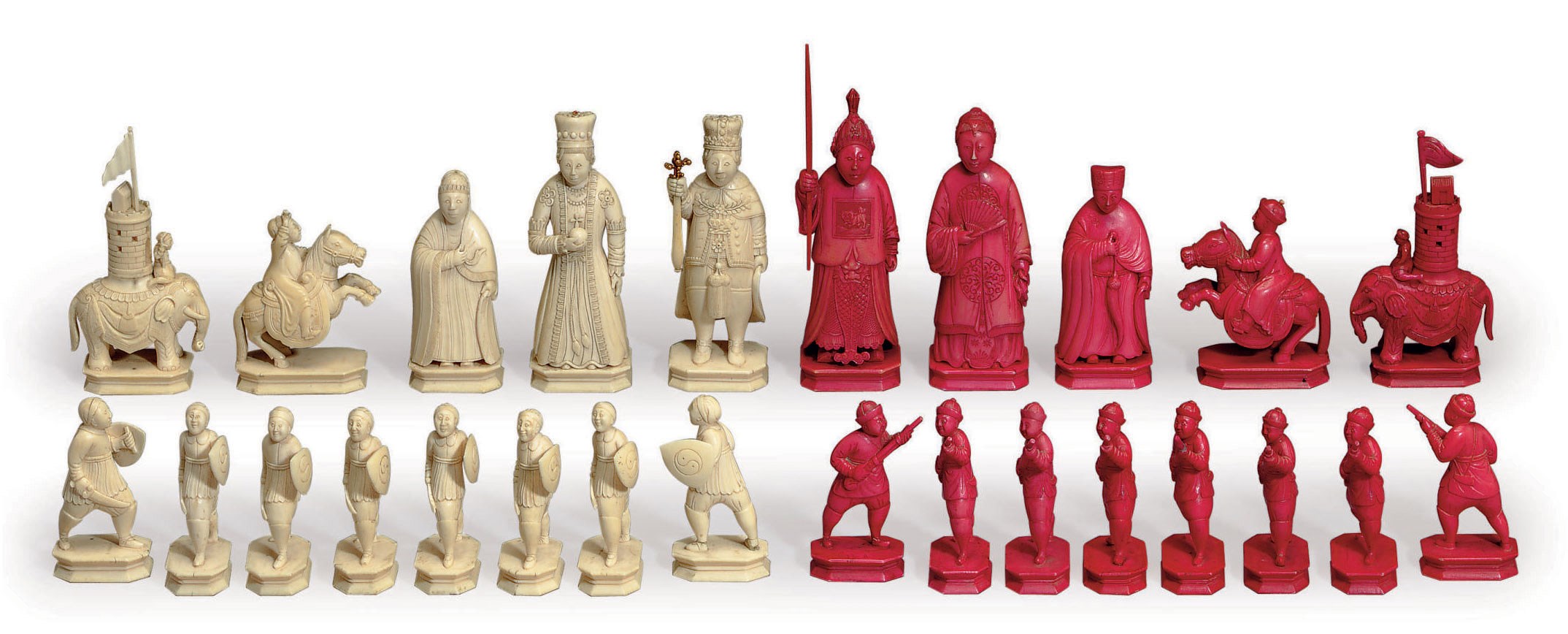 A CHINESE CARVED IVORY CHESS SET