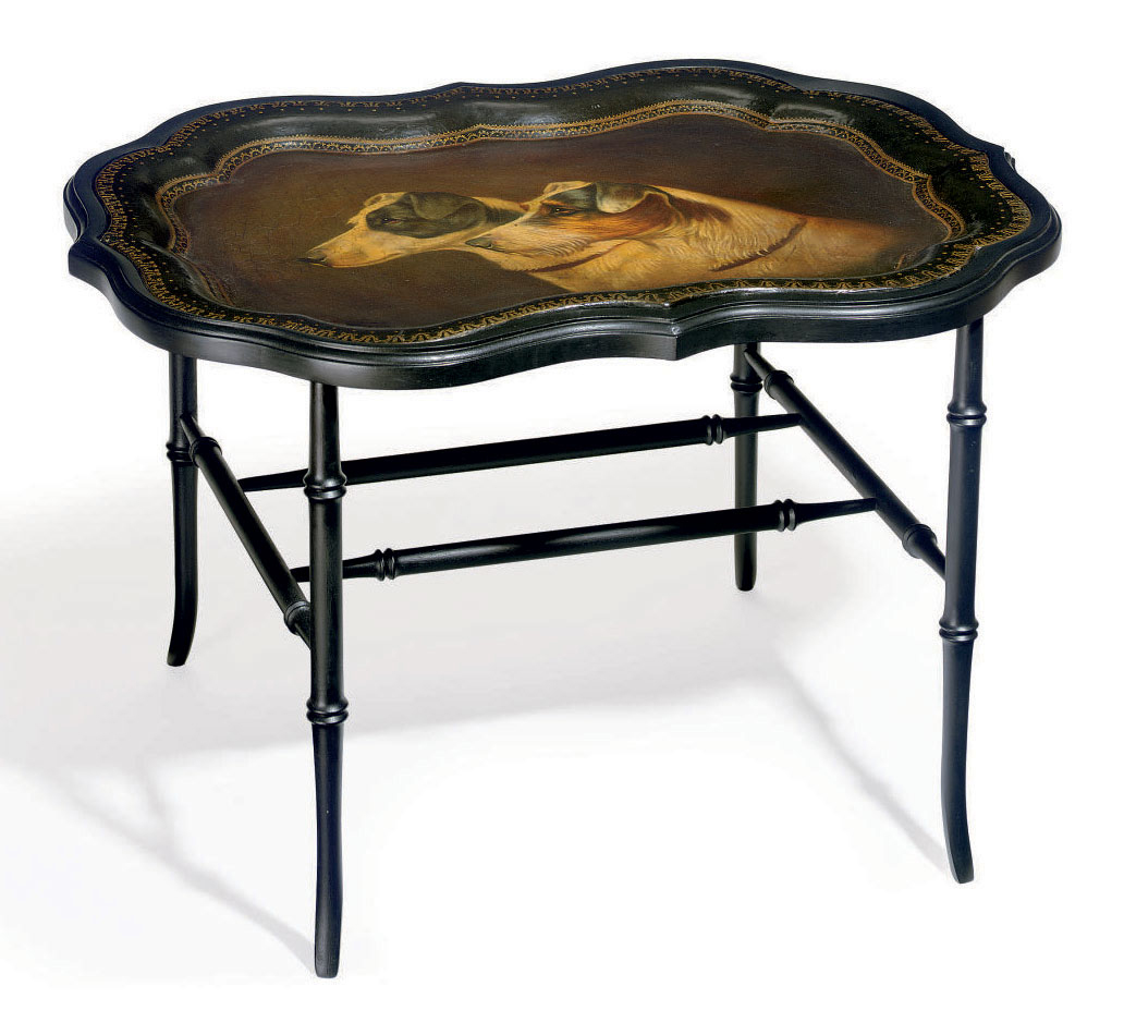 A Victorian Black And Polychrome Painted Papier Mache Tray Table