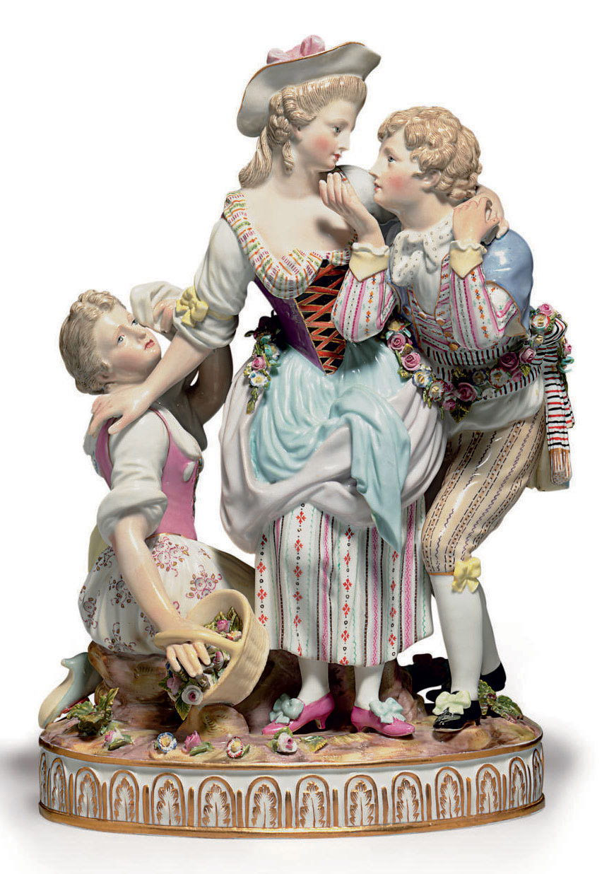 A MEISSEN PORCELAIN CRINOLINE GROUP OF AUGUSTUS III AND MARIA