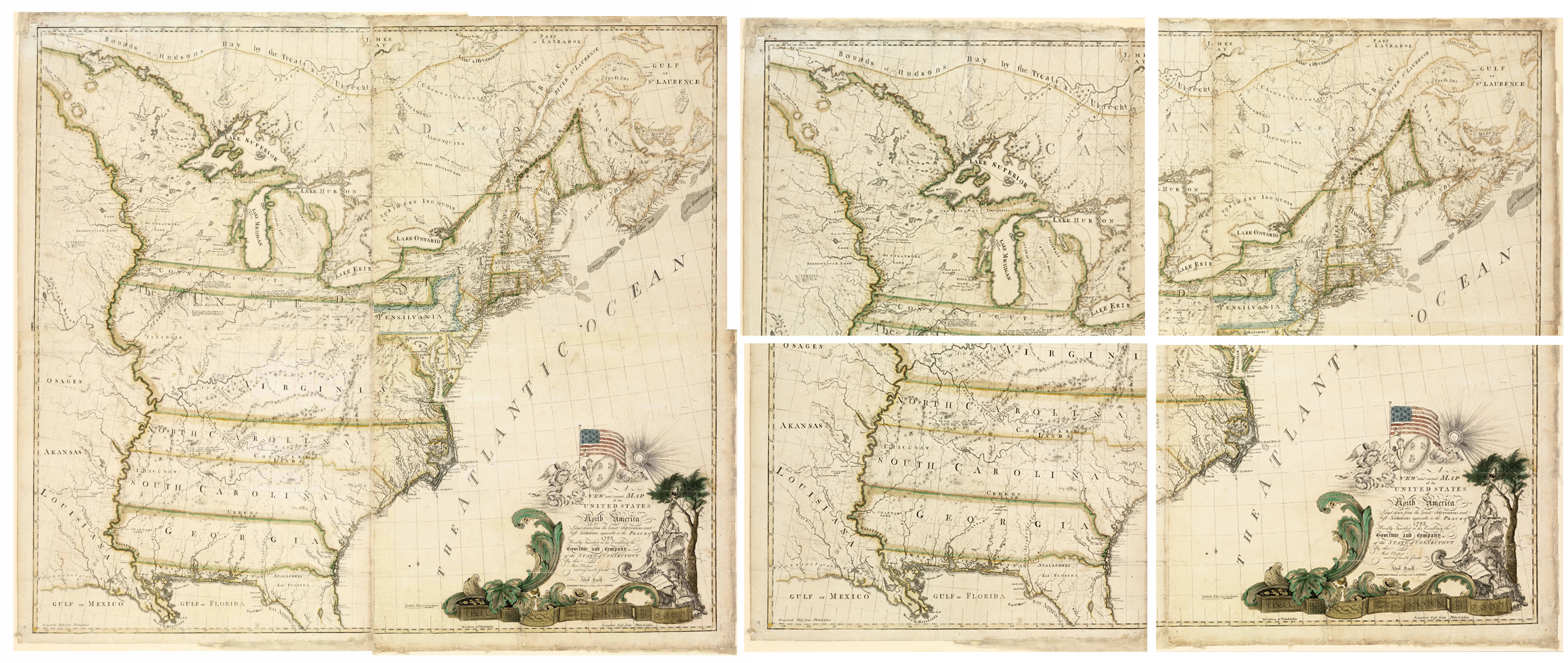 Abel Buell (1742-1822). A New and Correct Map of the United States of North America Layd Down from the Latest Observations and Best Authorities Agreeable to the Peace of 1783. Humbly Inscribed to his Excellency the Governor and Company of the State of Connecticut By their Most Obedient and Very Humble Servant Abel Buell. New Haven, 1784.&nbsp;Sold for $2,098,500 on 3 December 2010 at Christie&rsquo;s in New York
