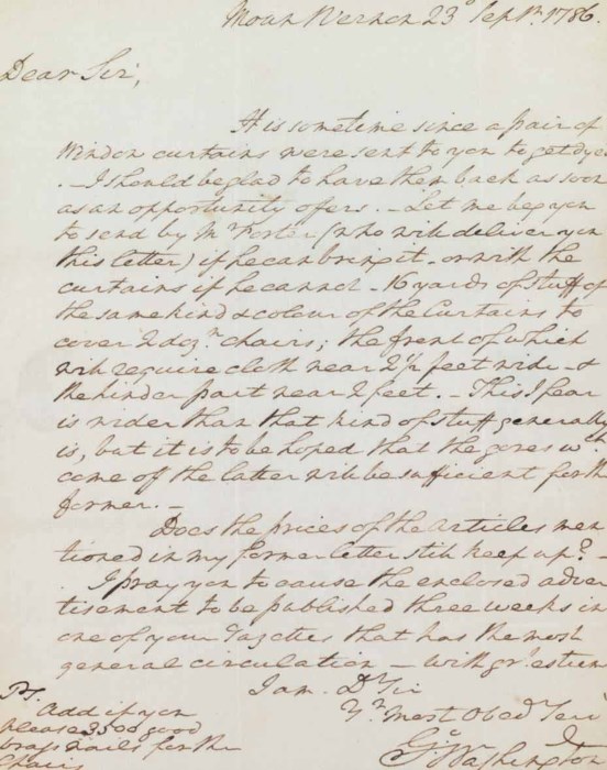 WASHINGTON, George. Autograph letter signed (