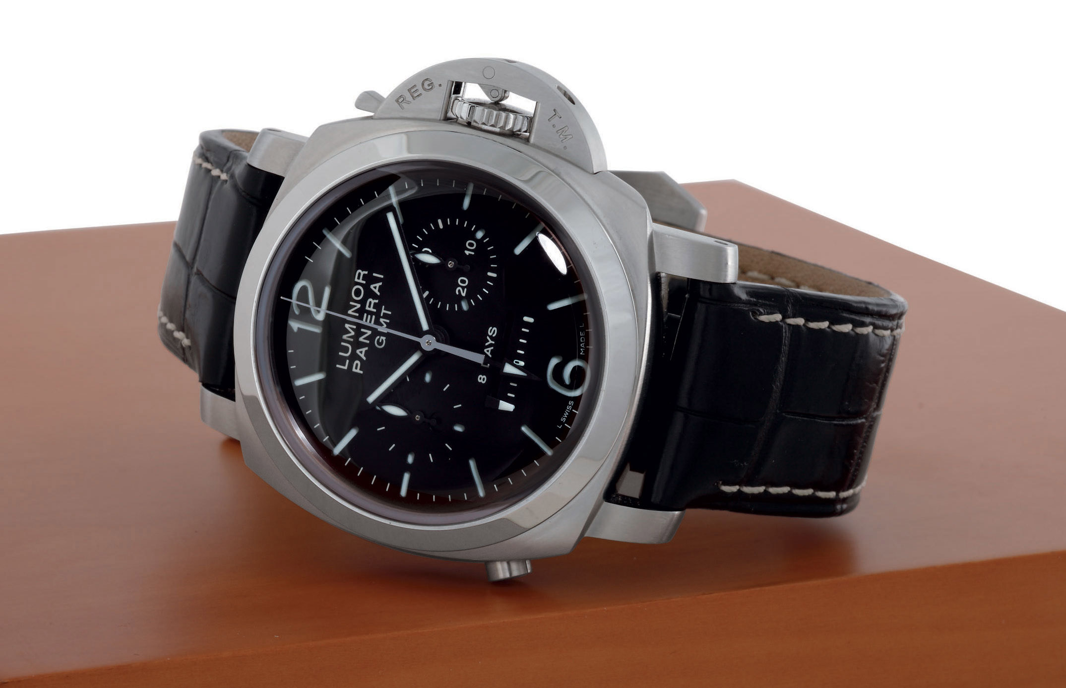 PANERAI. A LIMITED EDITION OVERSIZED STAINLESS STEEL CUSHION 8DAY DUAL