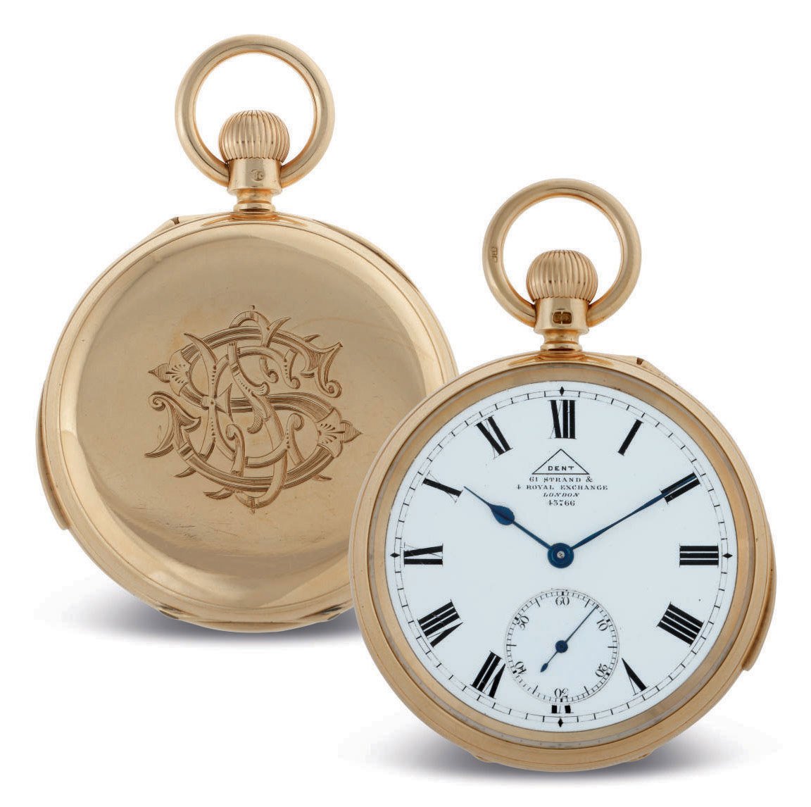 DENT. A RARE 18K GOLD OPENFACE HALF QUARTER REPEATING KEYLESS LEVER