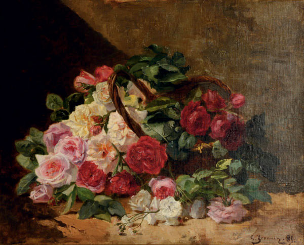Georges Jeannin French 1841 1925 Roses In A Basket