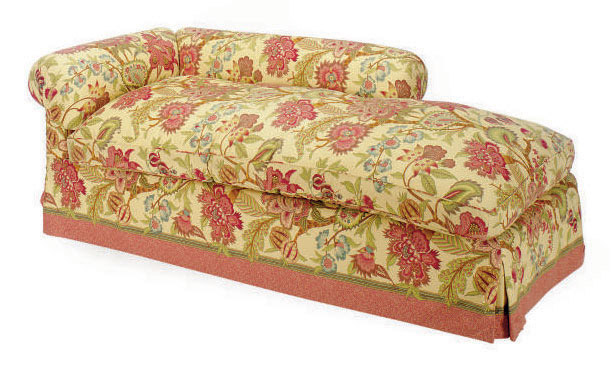 A PAISLEY-UPHOLSTERED CHAISE LOUNGE,