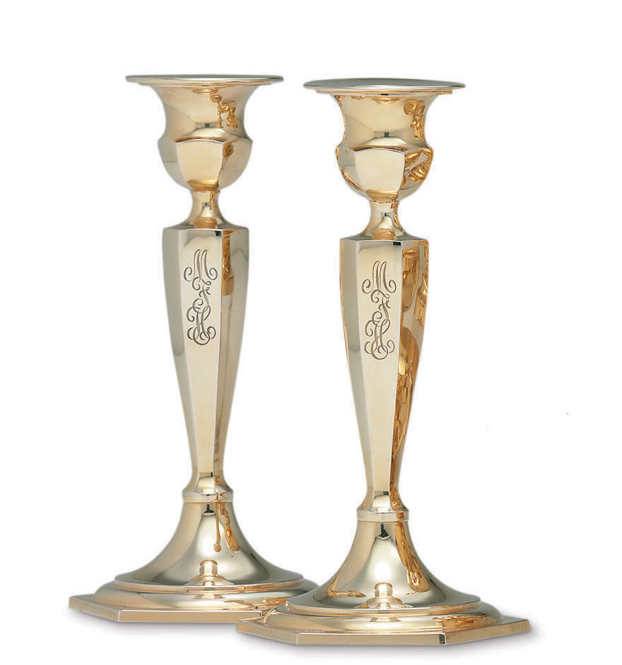 A PAIR OF AMERICAN GOLD CANDLESTICKS , MARK OF GORHAM MFG. CO