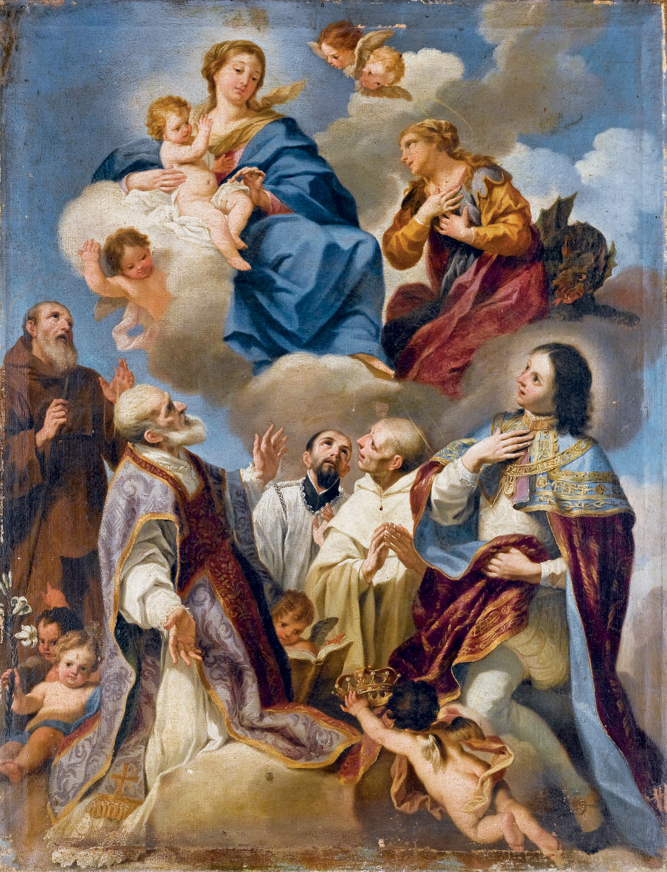 Scuola Romana del secolo XVII , Madonna col Bambino e
