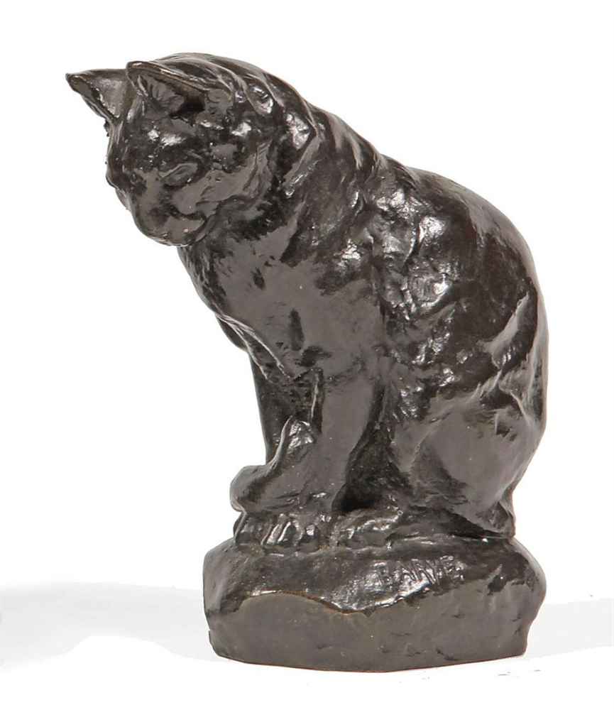 A French Bronze Model Of A Seated Cat Entitled Chat Assis