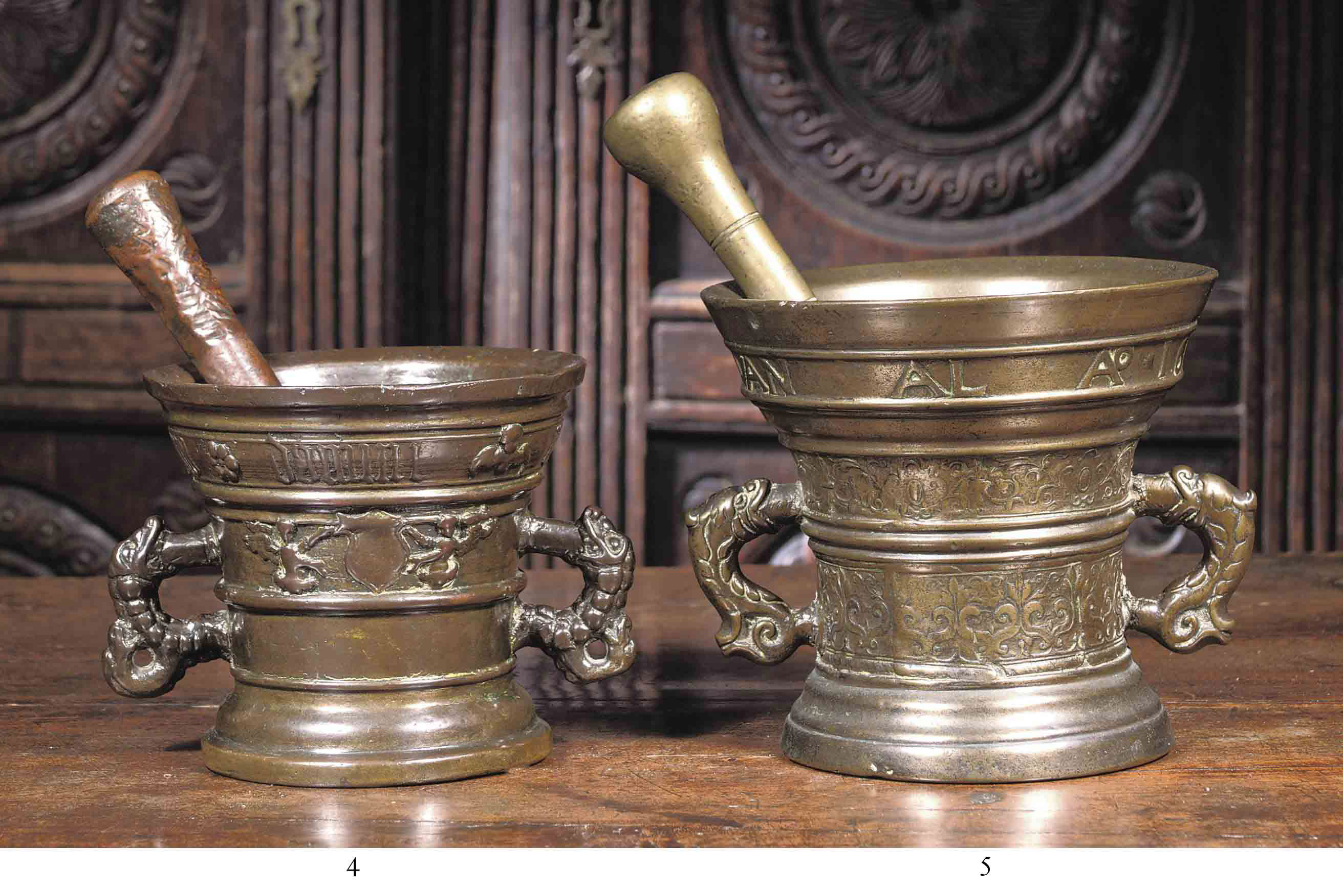 A GERMAN BRONZE MORTAR WITH PESTLE , BY WILHELM HACHMAN, CLEVE, THIRD