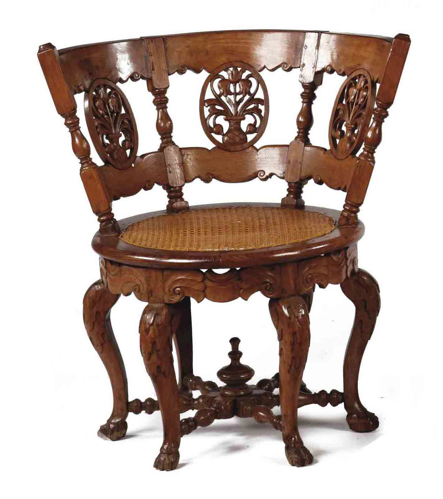 A DUTCH COLONIAL TEAK BURGOMASTER CHAIR , BATAVIA, SECOND HALF 18TH