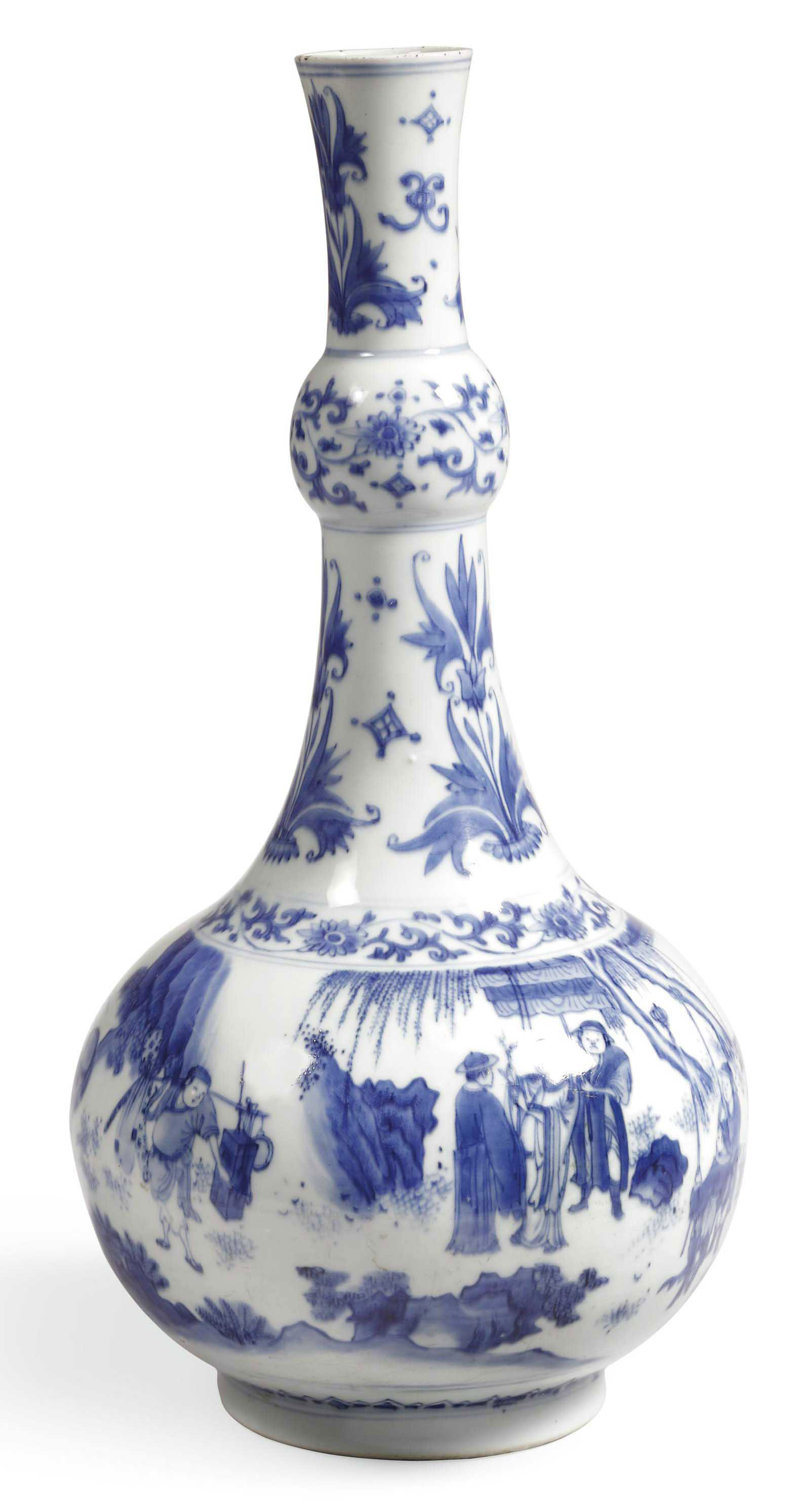 A Chinese Transitional blue and white bottle vase