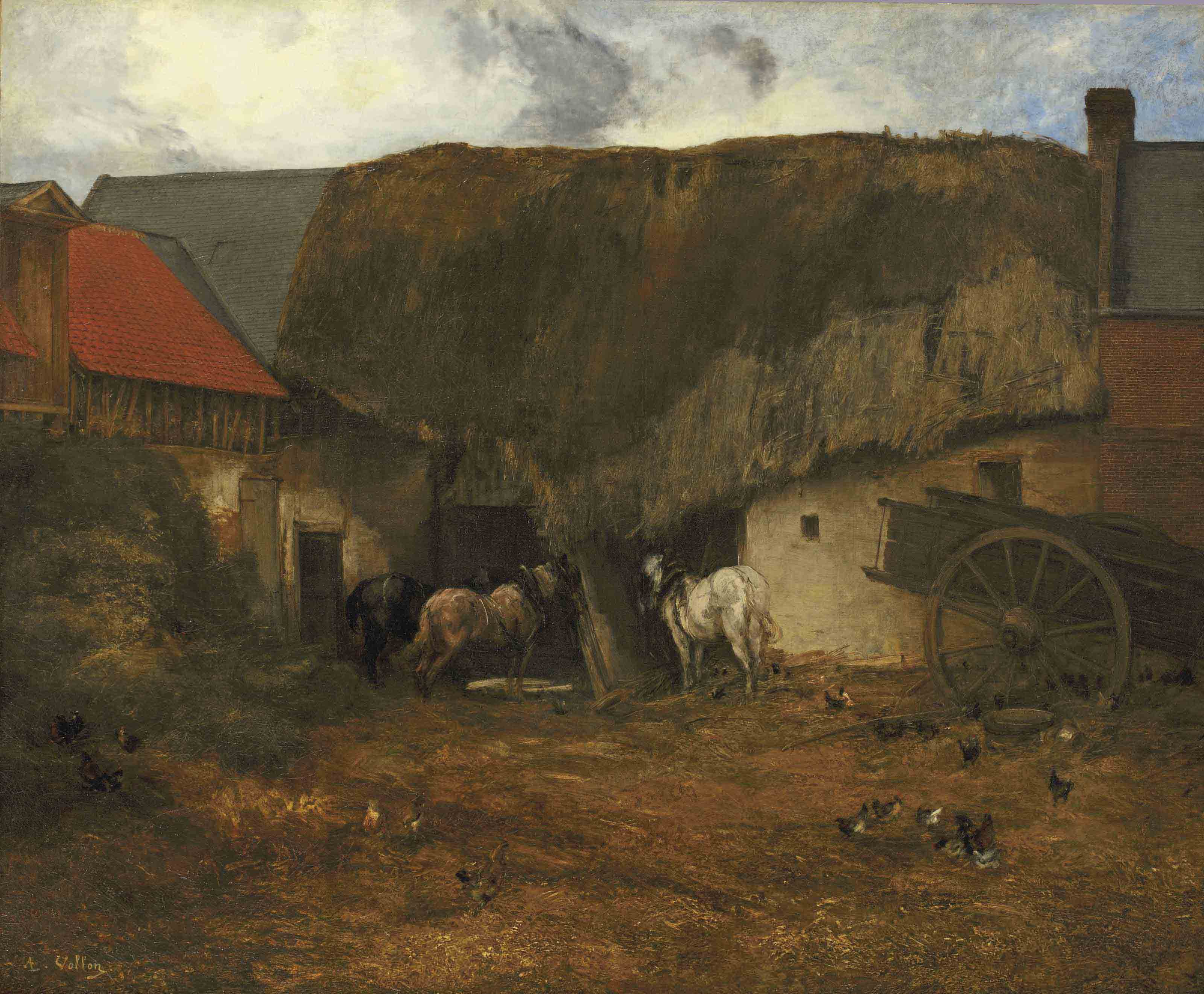 Antoine Vollon (18331900) , Horses by a stable Christie's
