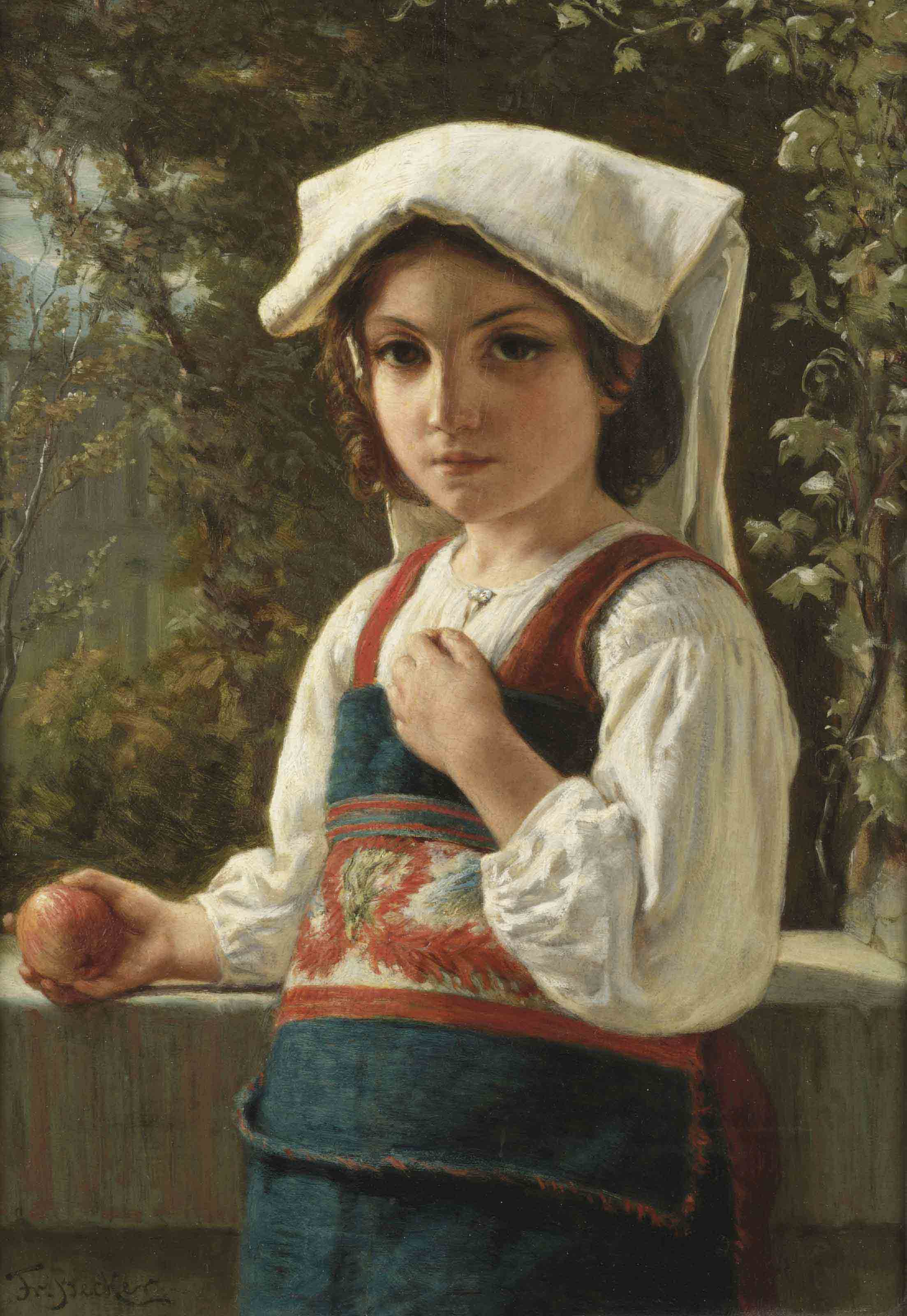 Fridolin Becker 1830 1895 A Mediterranean Girl Holding An