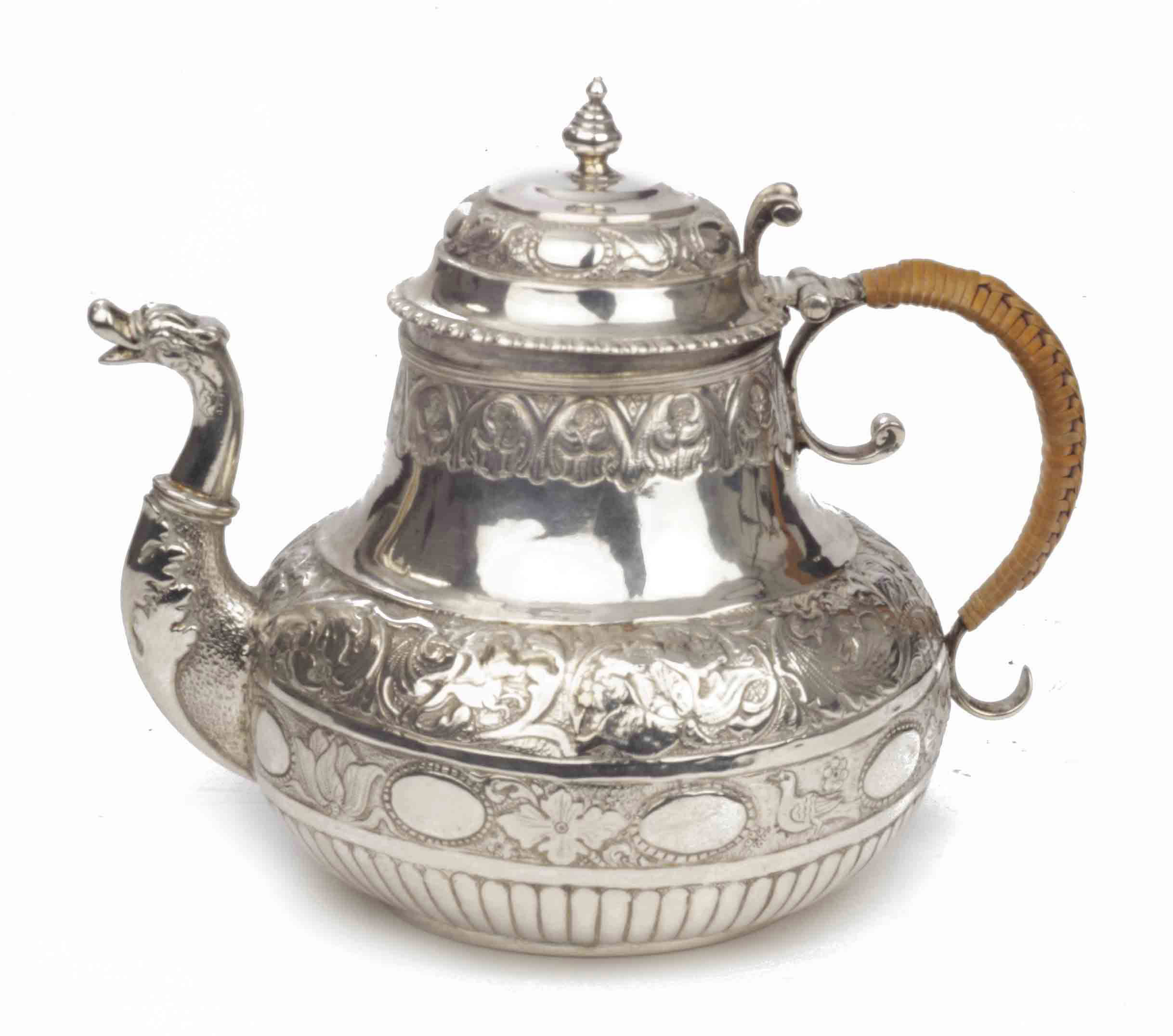 A Dutch silver teapot and cover , ONLY STRUCK WITH MAKER'S MARK OF JAN