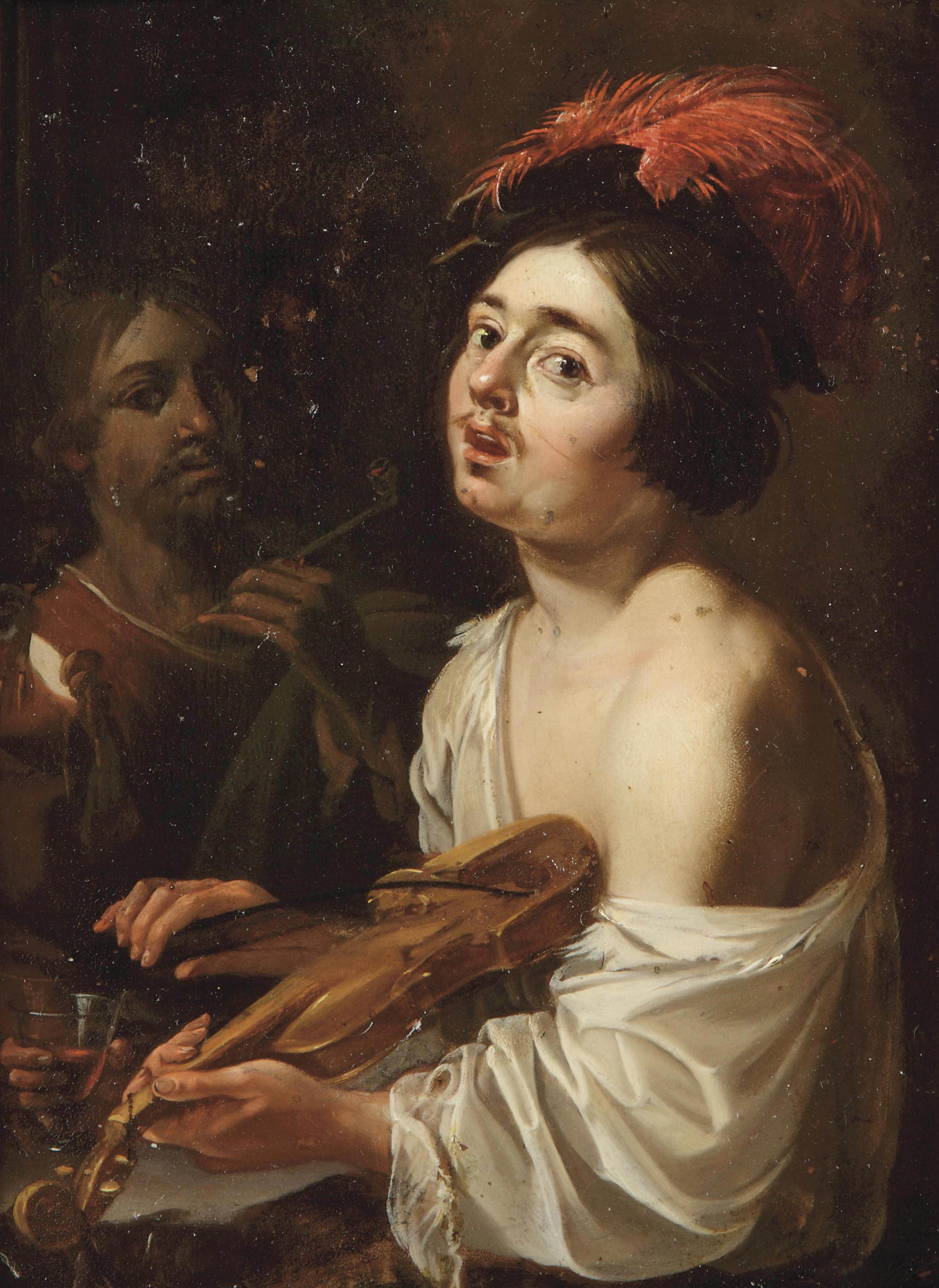 Dutch School 17th Century A Young Man Playing The Violin With A