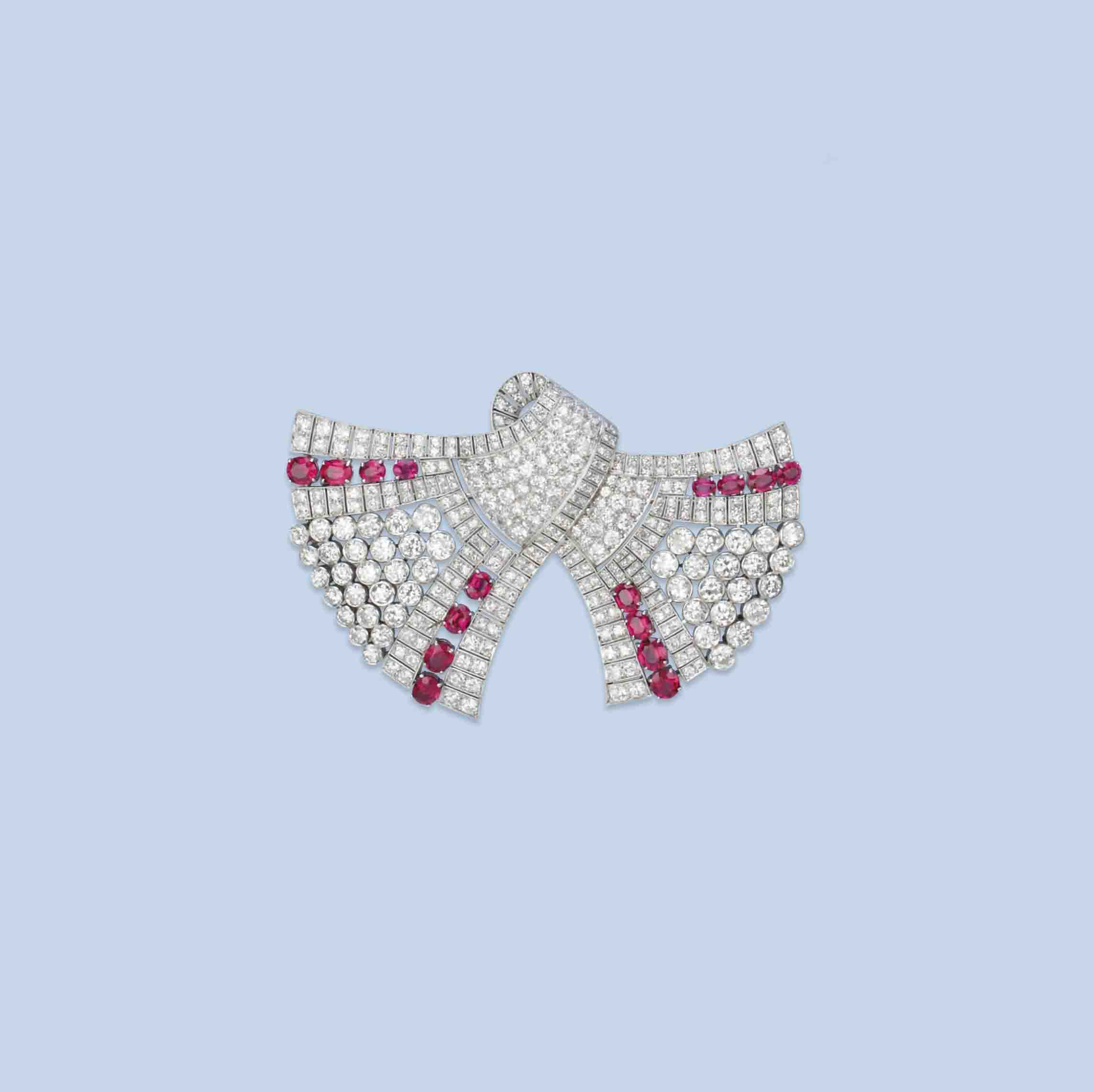An Art Deco Synthetic Ruby And Diamond Brooch Abstract Jewelry