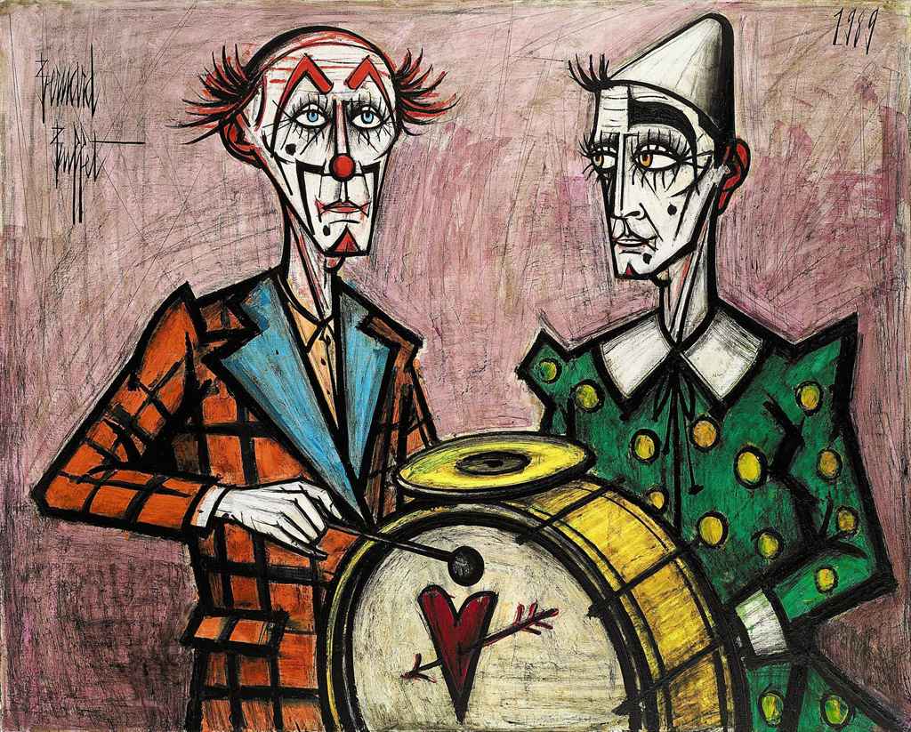 Bernard Buffet (1928-1999) , Deux clowns à la grosse caisse 
