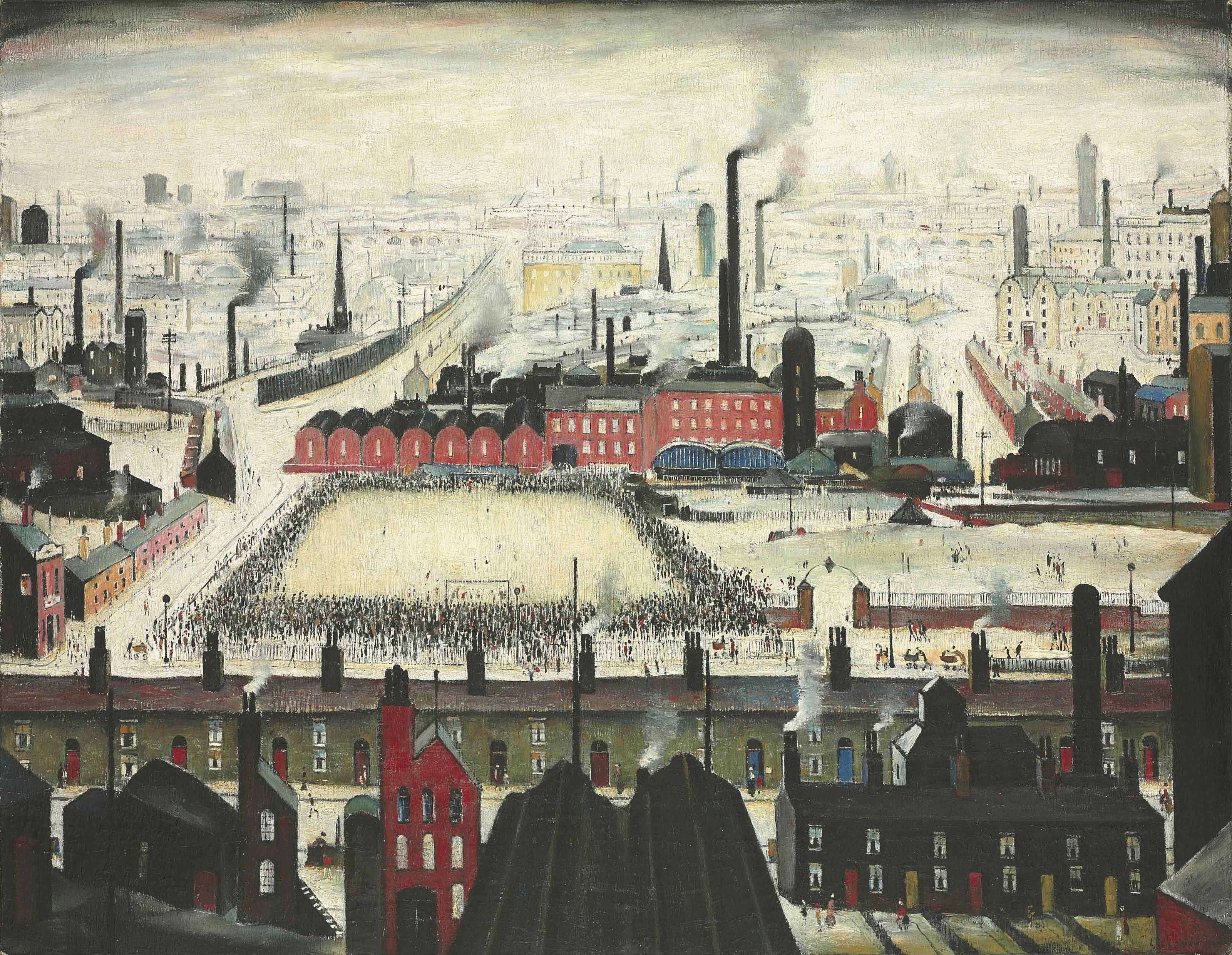 Laurence Stephen Lowry, R.A. (1887-1976), The Football Match, 1949. Oil on canvas. 28 x 36 in (71.1 x 91.4 cm). Sold for &pound;5,641,250 on 26 May 2011 at Christie&rsquo;s in London. Artwork: &copy; The Estate of L.S. Lowry. All Rights Reserved, DACS 2022